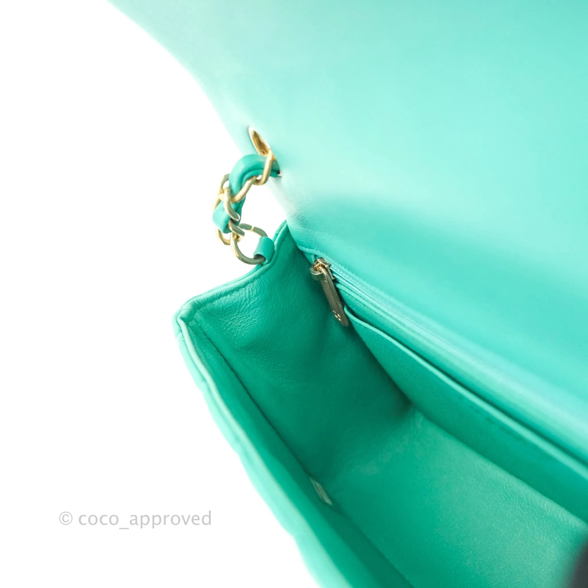 Chanel Quilted Mini Rectangular Turquoise Blue Lambskin Aged Gold Hardware