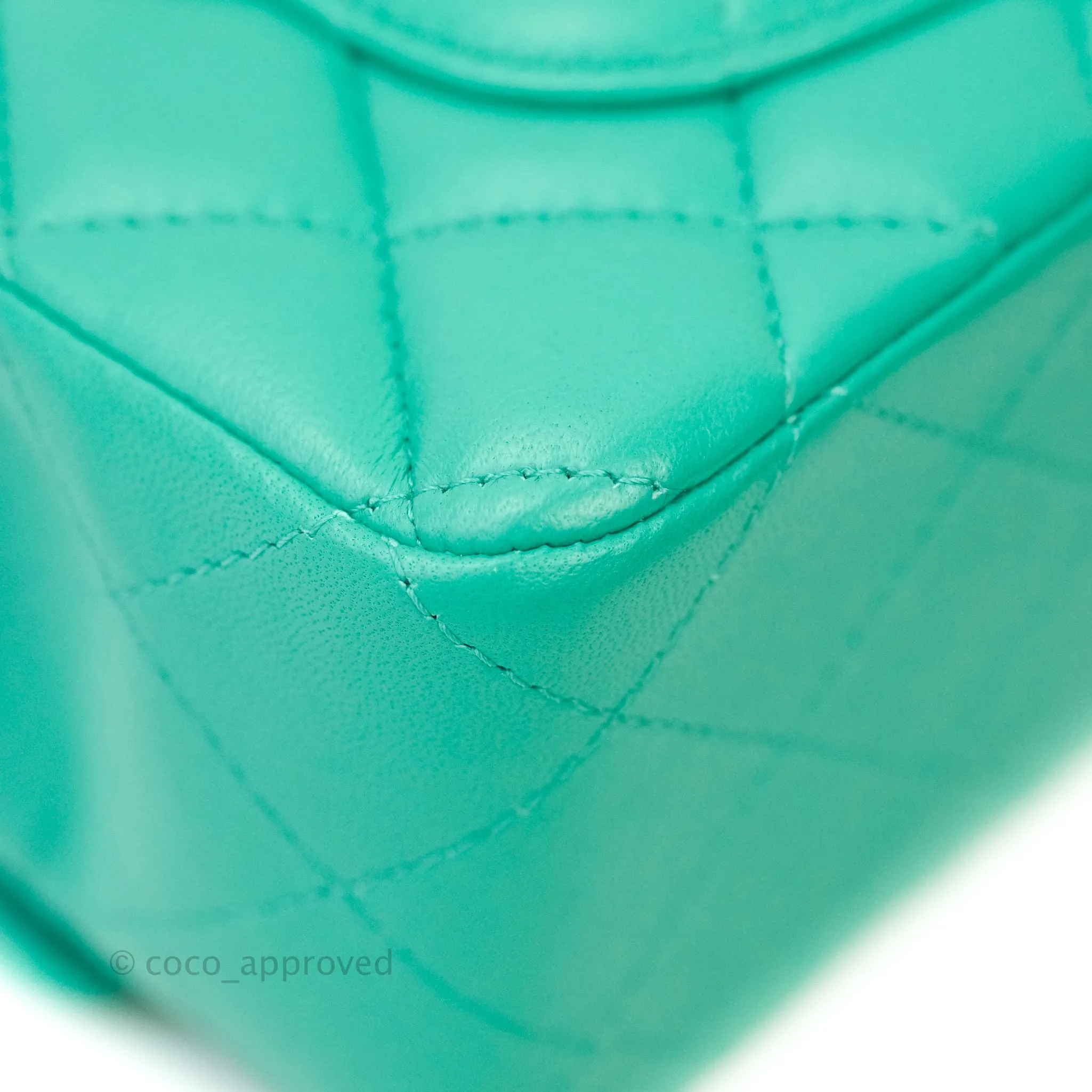 Chanel Quilted Mini Rectangular Turquoise Blue Lambskin Aged Gold Hardware