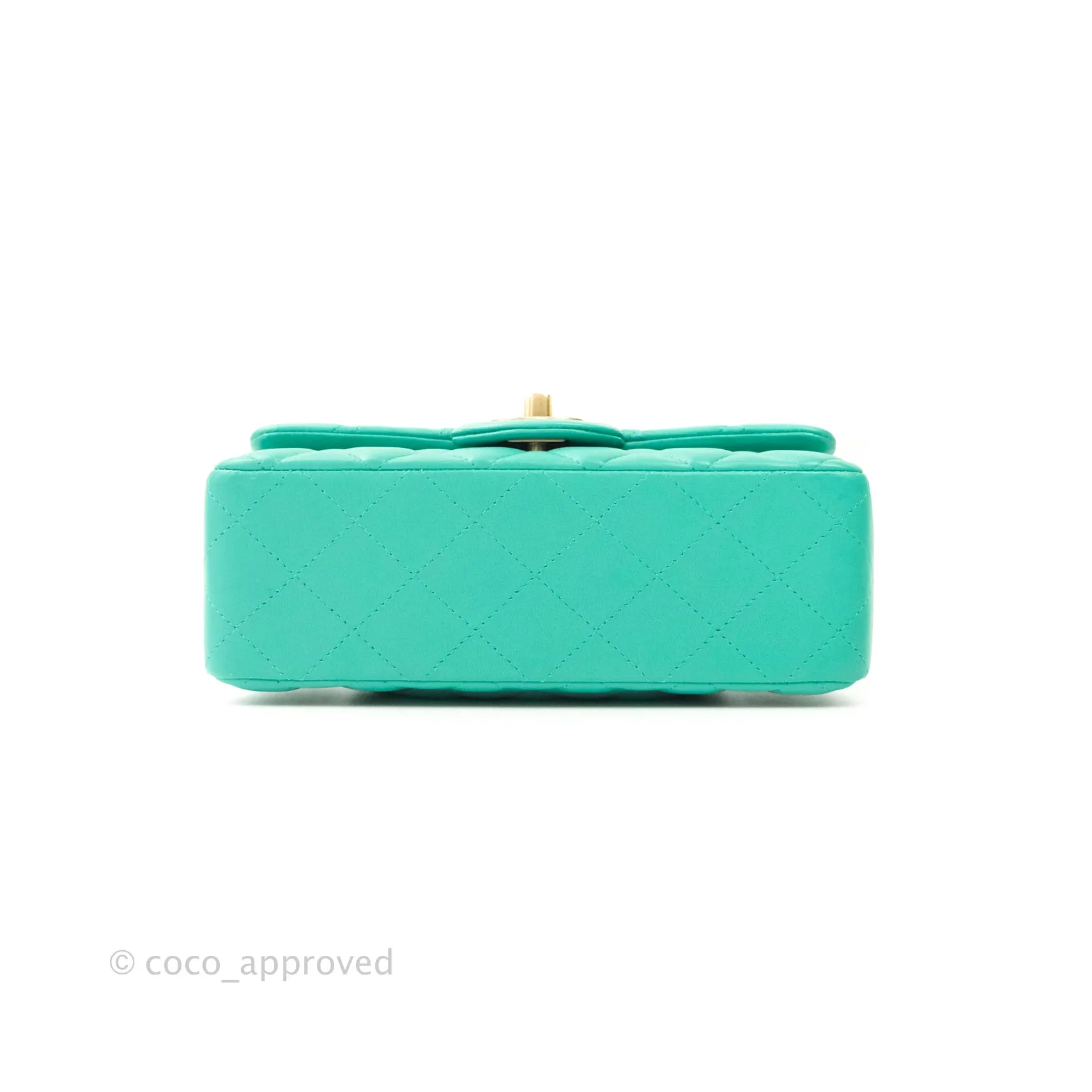 Chanel Quilted Mini Rectangular Turquoise Blue Lambskin Aged Gold Hardware