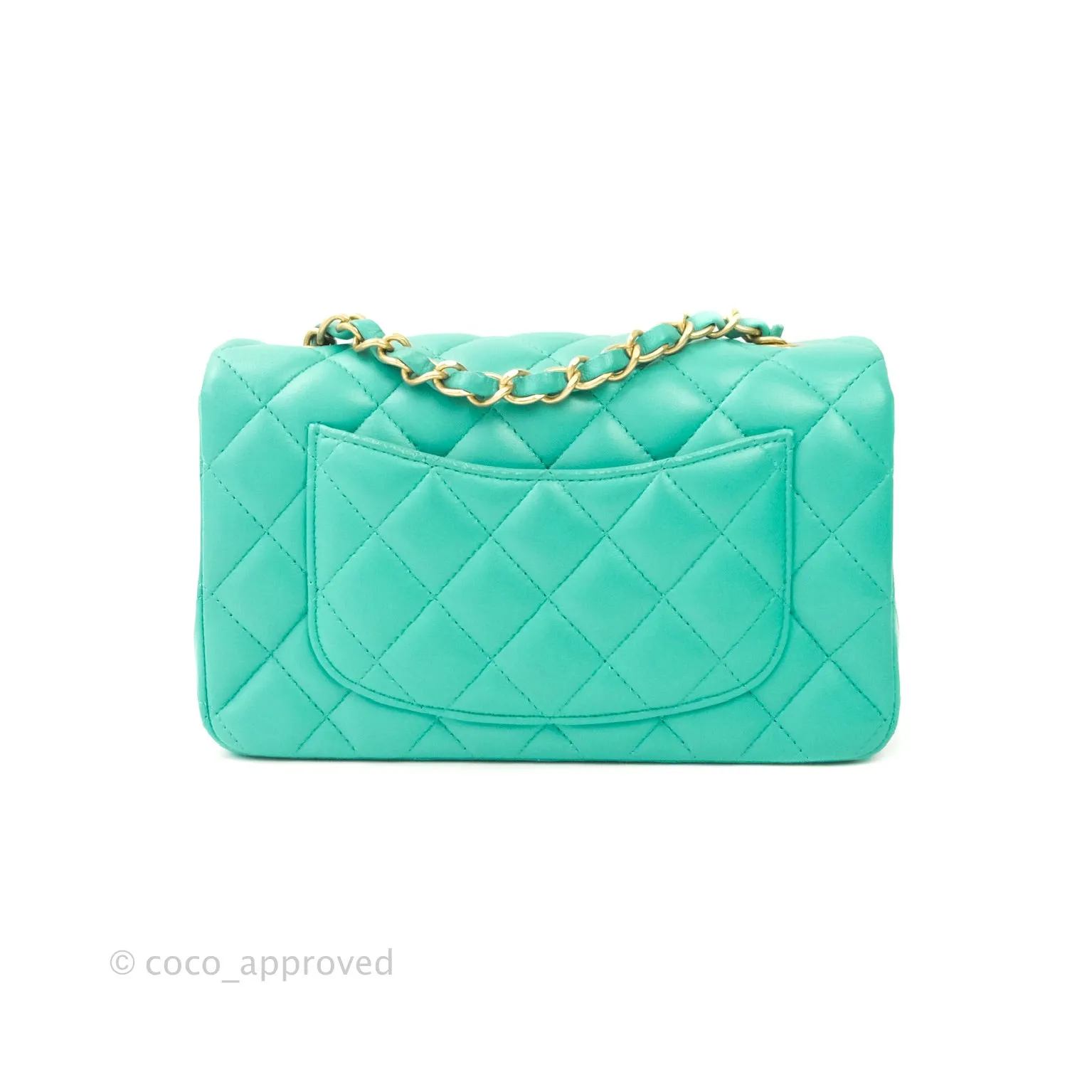 Chanel Quilted Mini Rectangular Turquoise Blue Lambskin Aged Gold Hardware