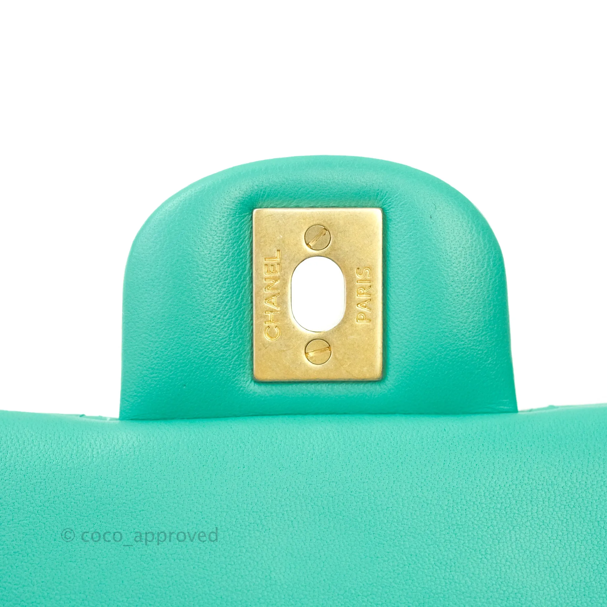 Chanel Quilted Mini Rectangular Turquoise Blue Lambskin Aged Gold Hardware