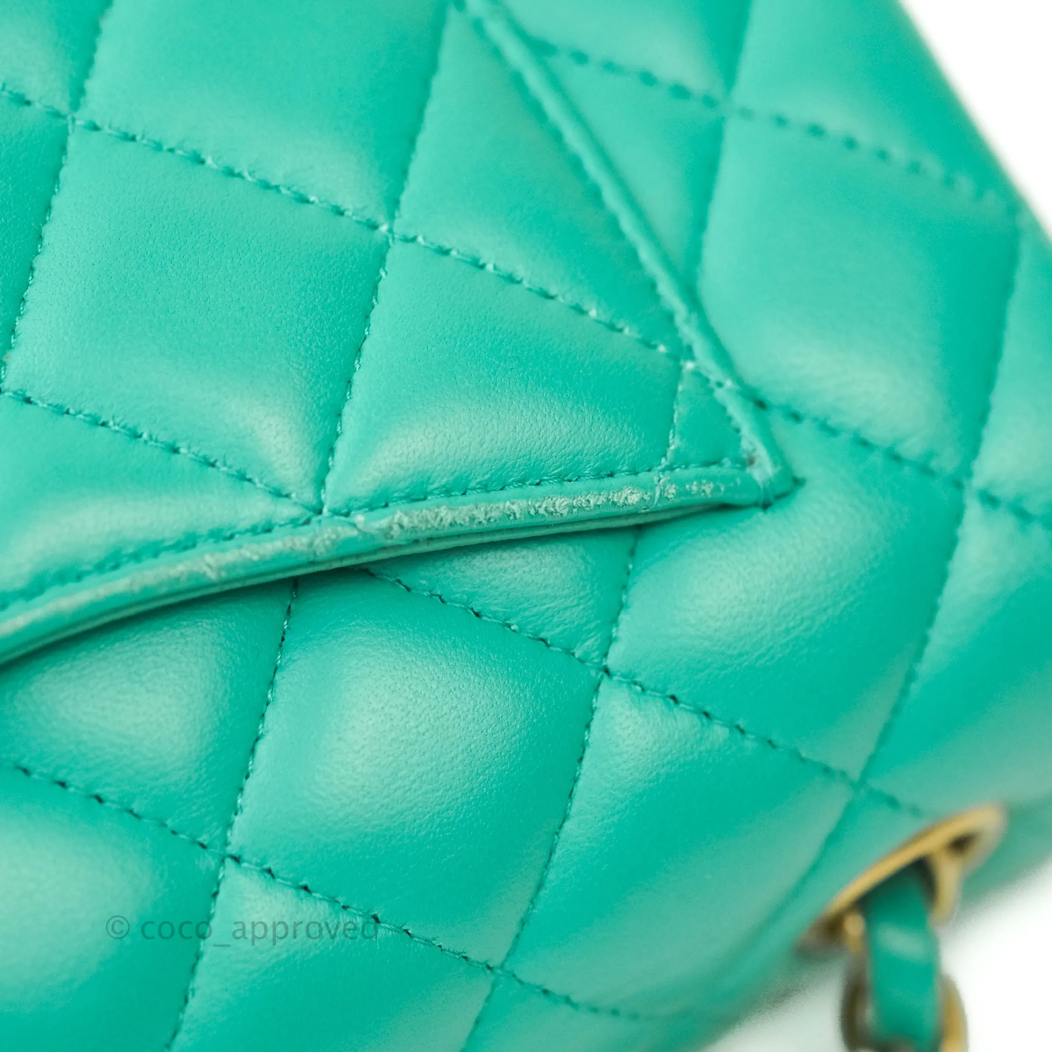 Chanel Quilted Mini Rectangular Turquoise Blue Lambskin Aged Gold Hardware