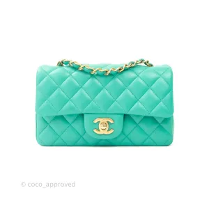 Chanel Quilted Mini Rectangular Turquoise Blue Lambskin Aged Gold Hardware