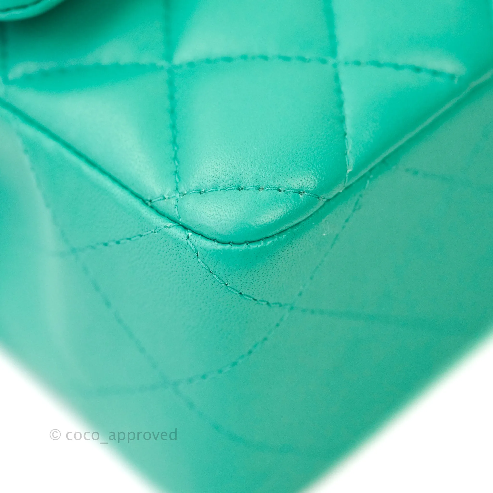 Chanel Quilted Mini Rectangular Turquoise Blue Lambskin Aged Gold Hardware
