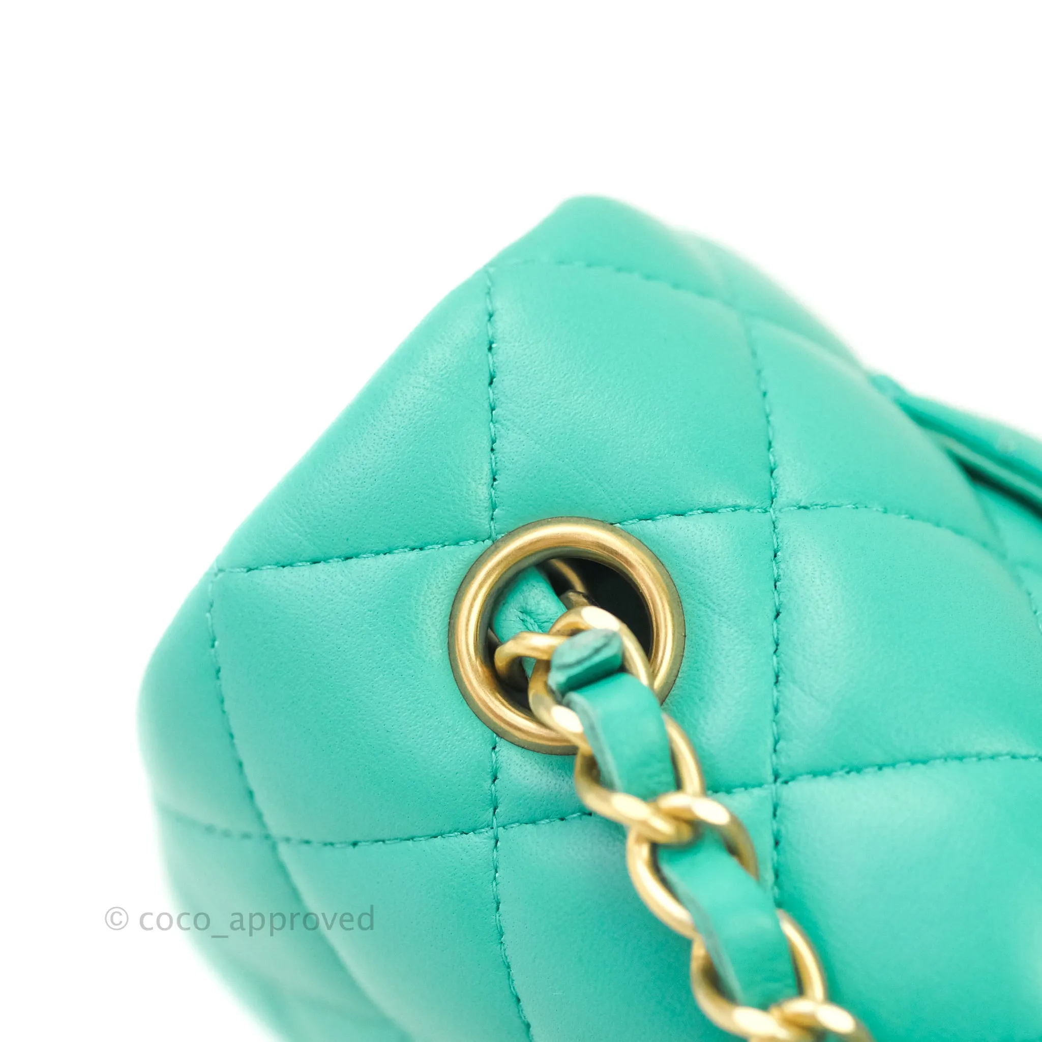 Chanel Quilted Mini Rectangular Turquoise Blue Lambskin Aged Gold Hardware