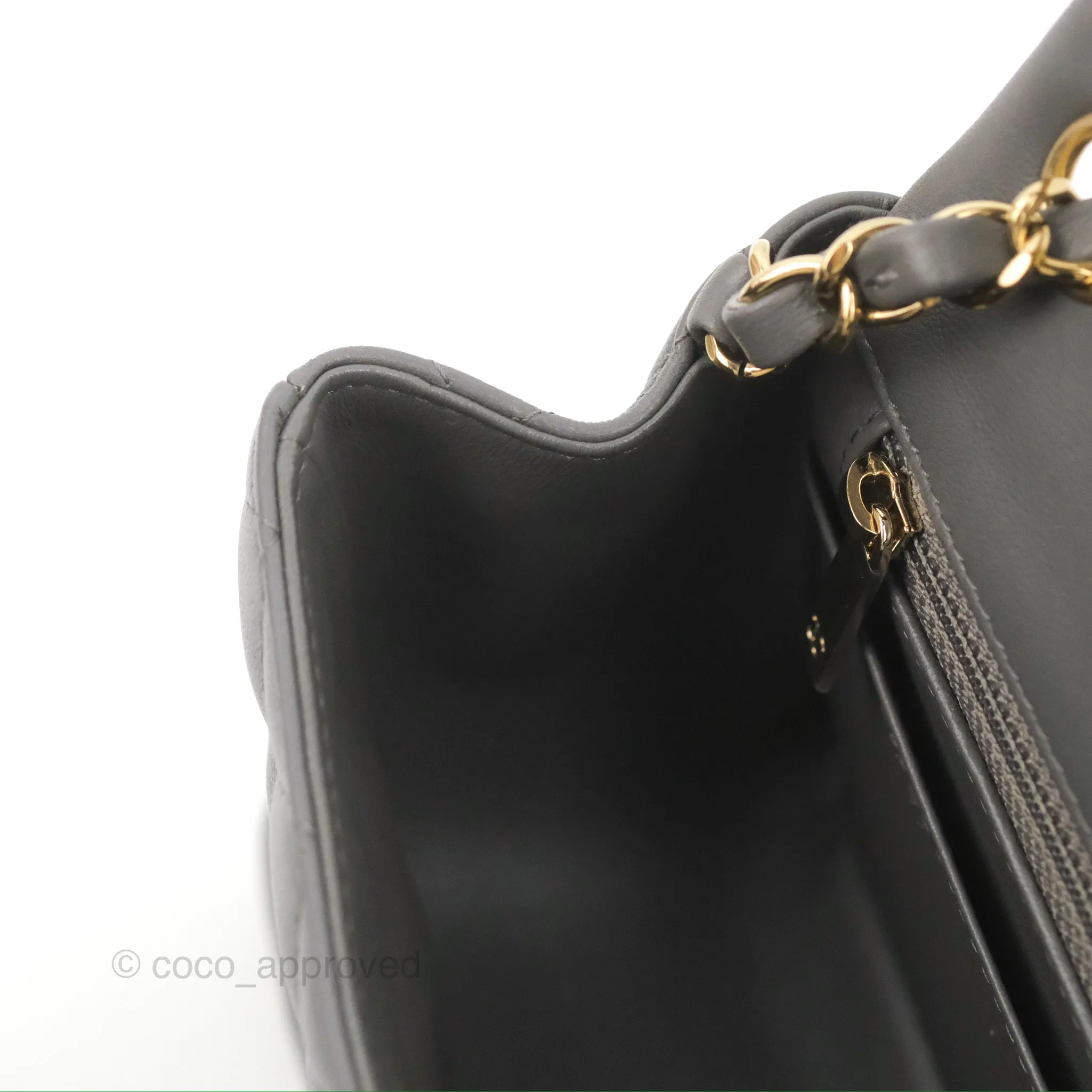 Chanel Quilted Mini Square Grey Lambskin Gold Hardware