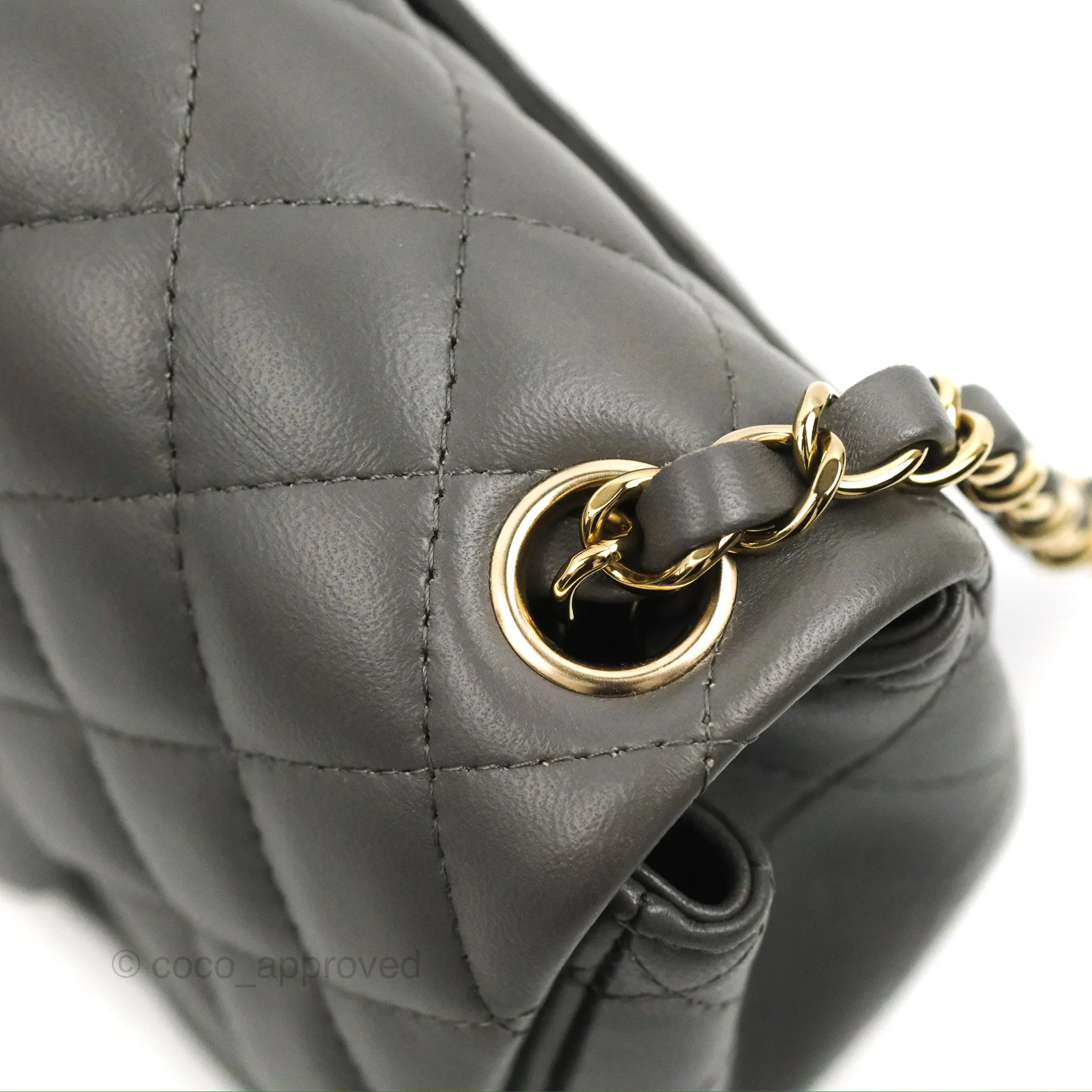 Chanel Quilted Mini Square Grey Lambskin Gold Hardware