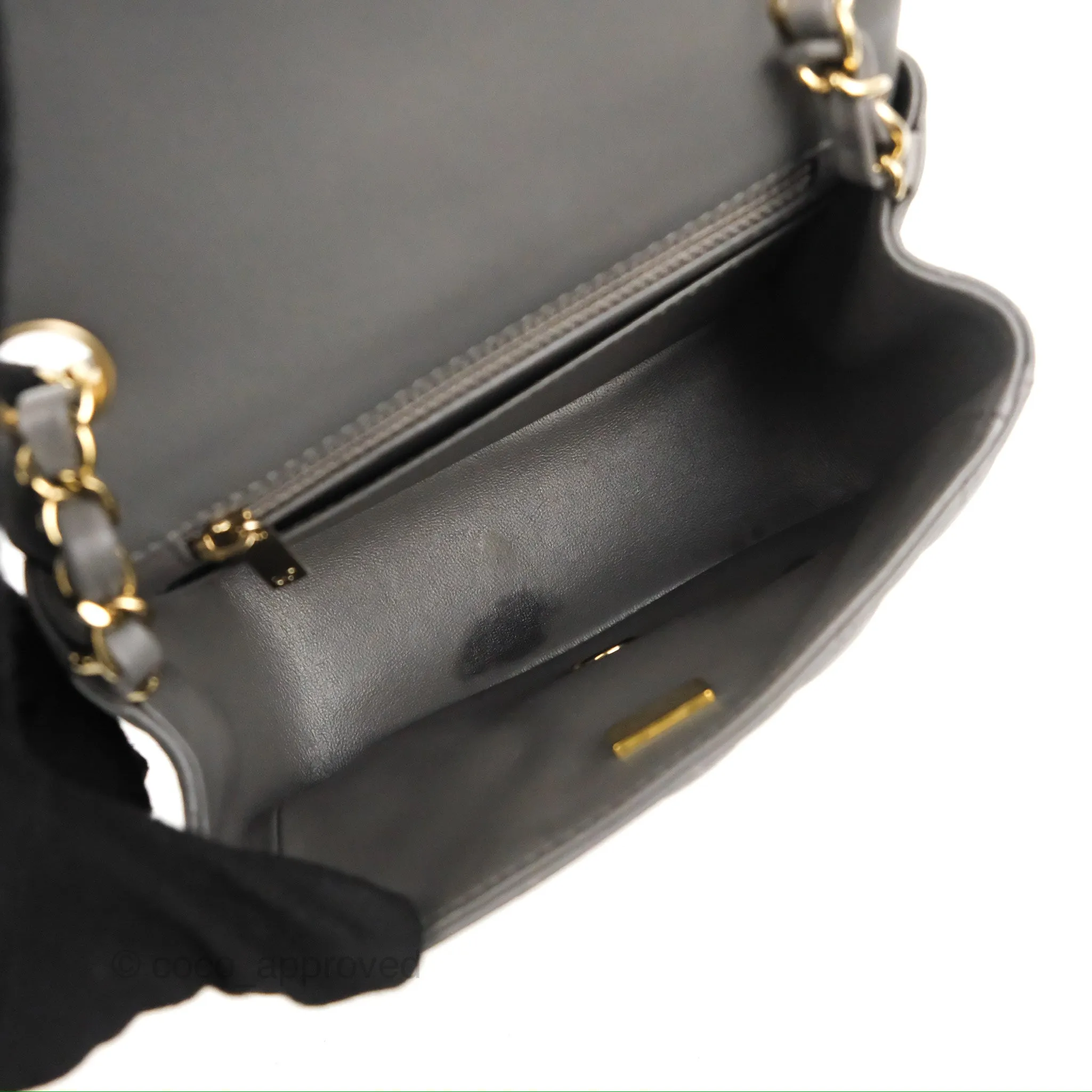 Chanel Quilted Mini Square Grey Lambskin Gold Hardware