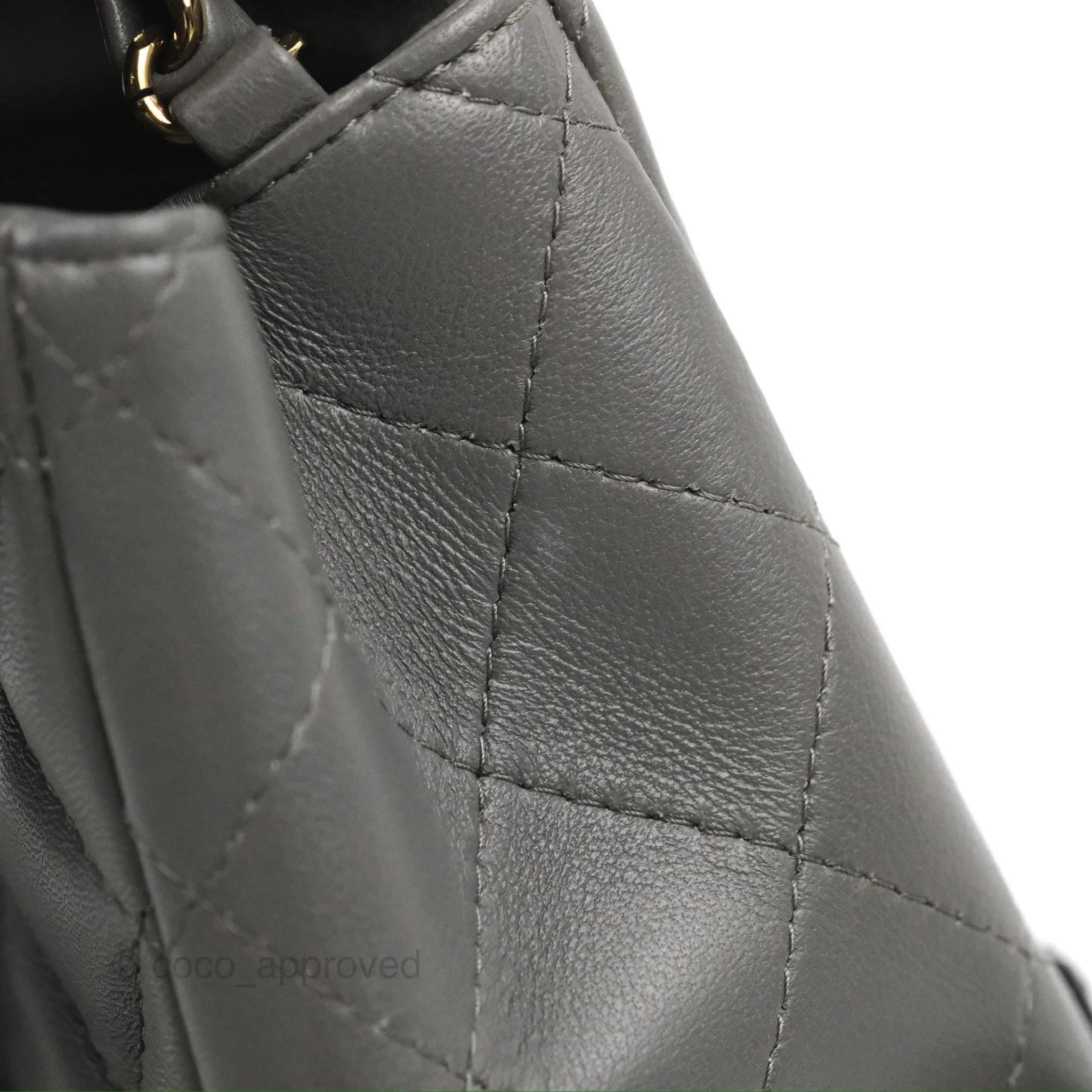 Chanel Quilted Mini Square Grey Lambskin Gold Hardware