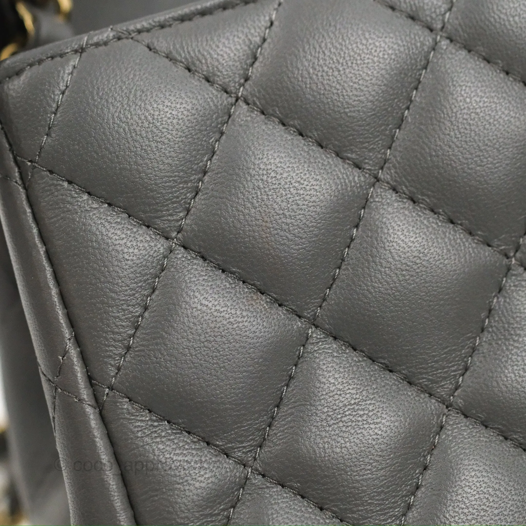 Chanel Quilted Mini Square Grey Lambskin Gold Hardware