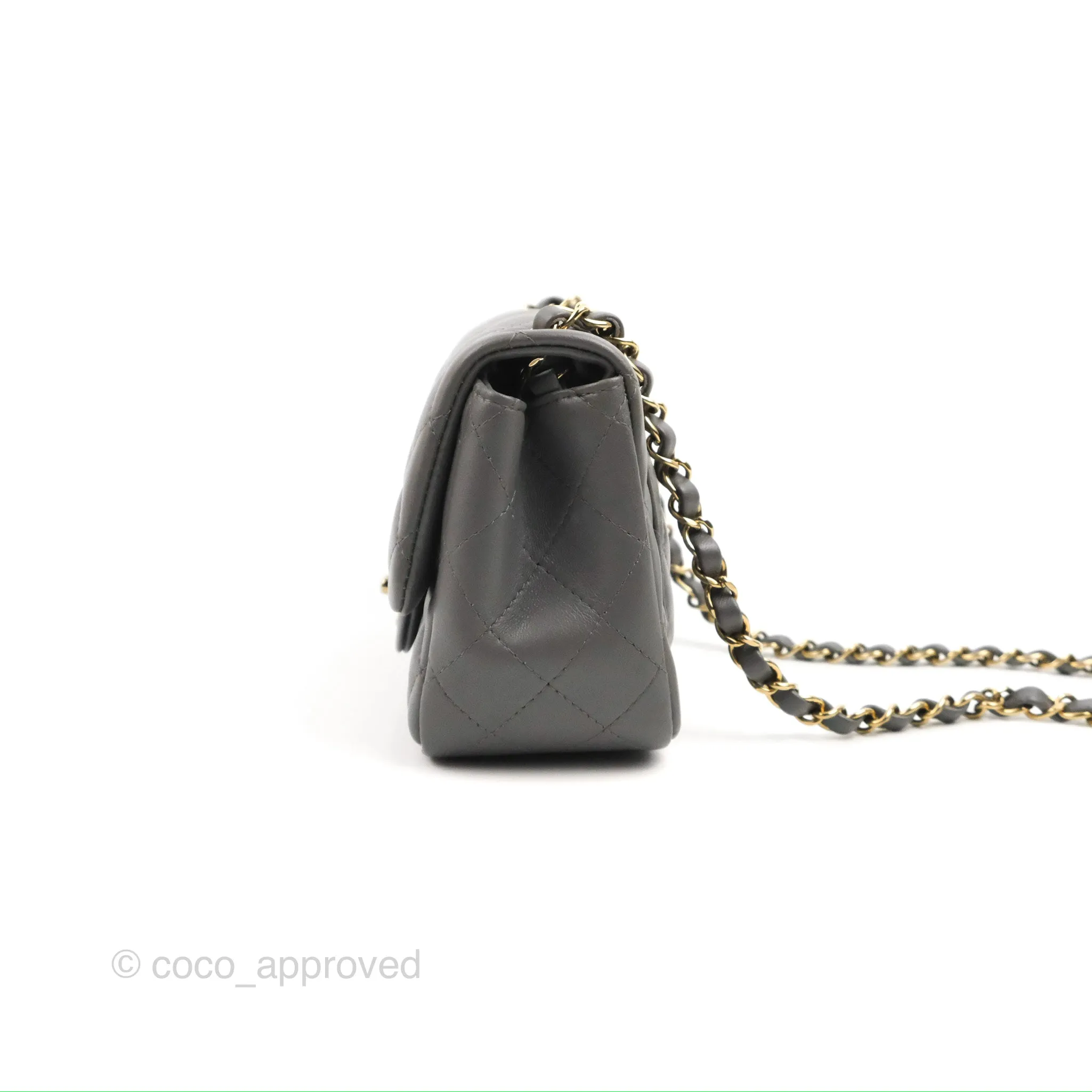 Chanel Quilted Mini Square Grey Lambskin Gold Hardware