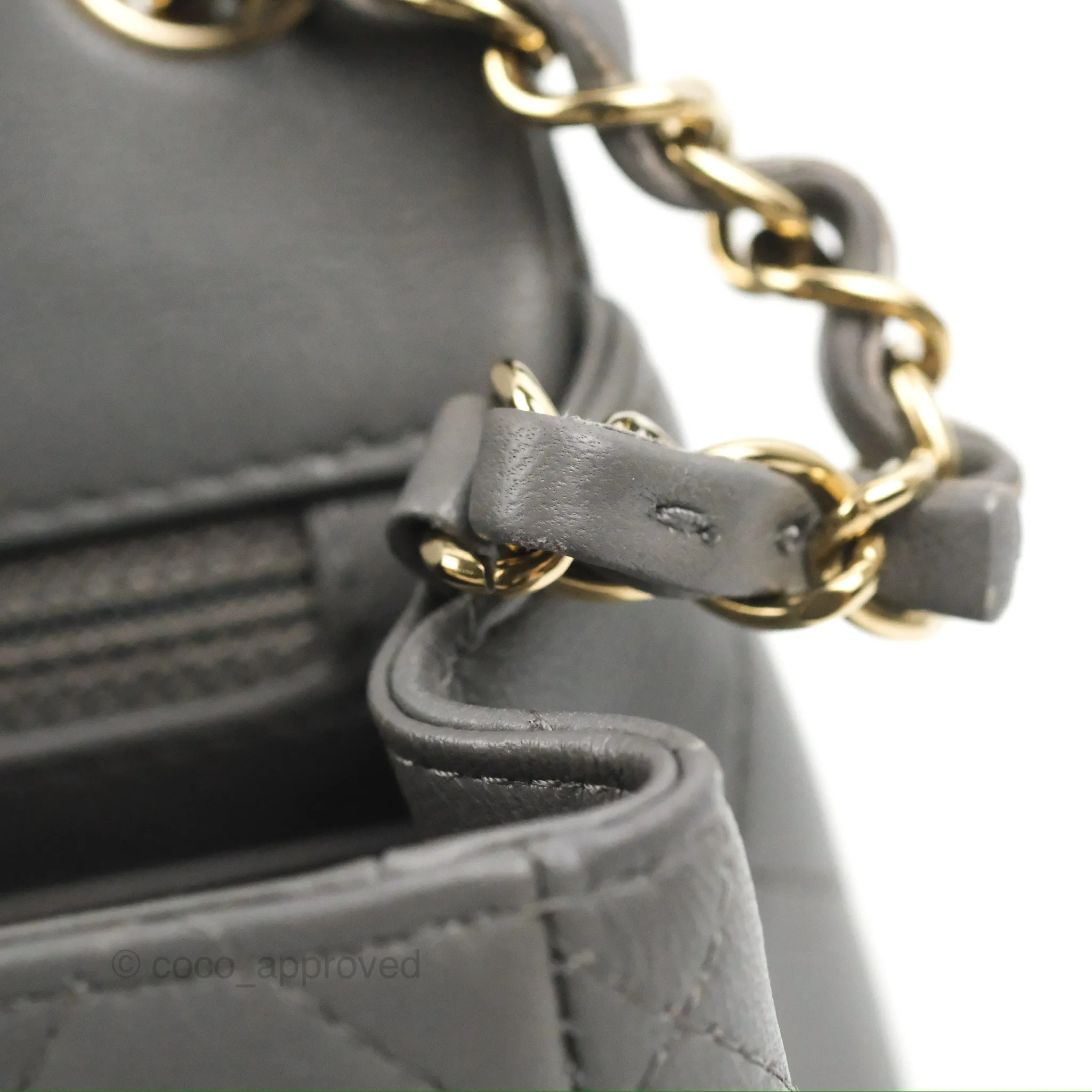 Chanel Quilted Mini Square Grey Lambskin Gold Hardware