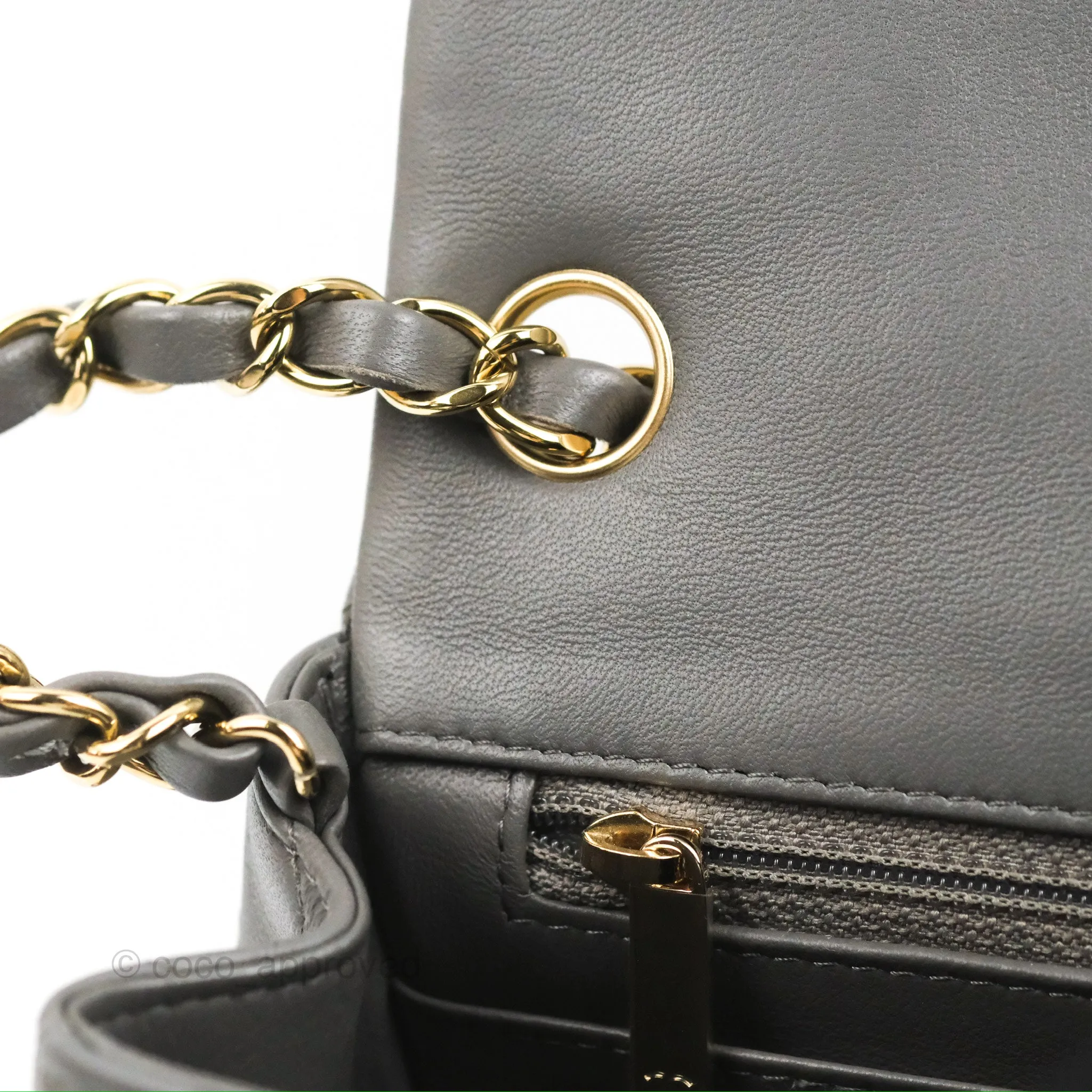 Chanel Quilted Mini Square Grey Lambskin Gold Hardware