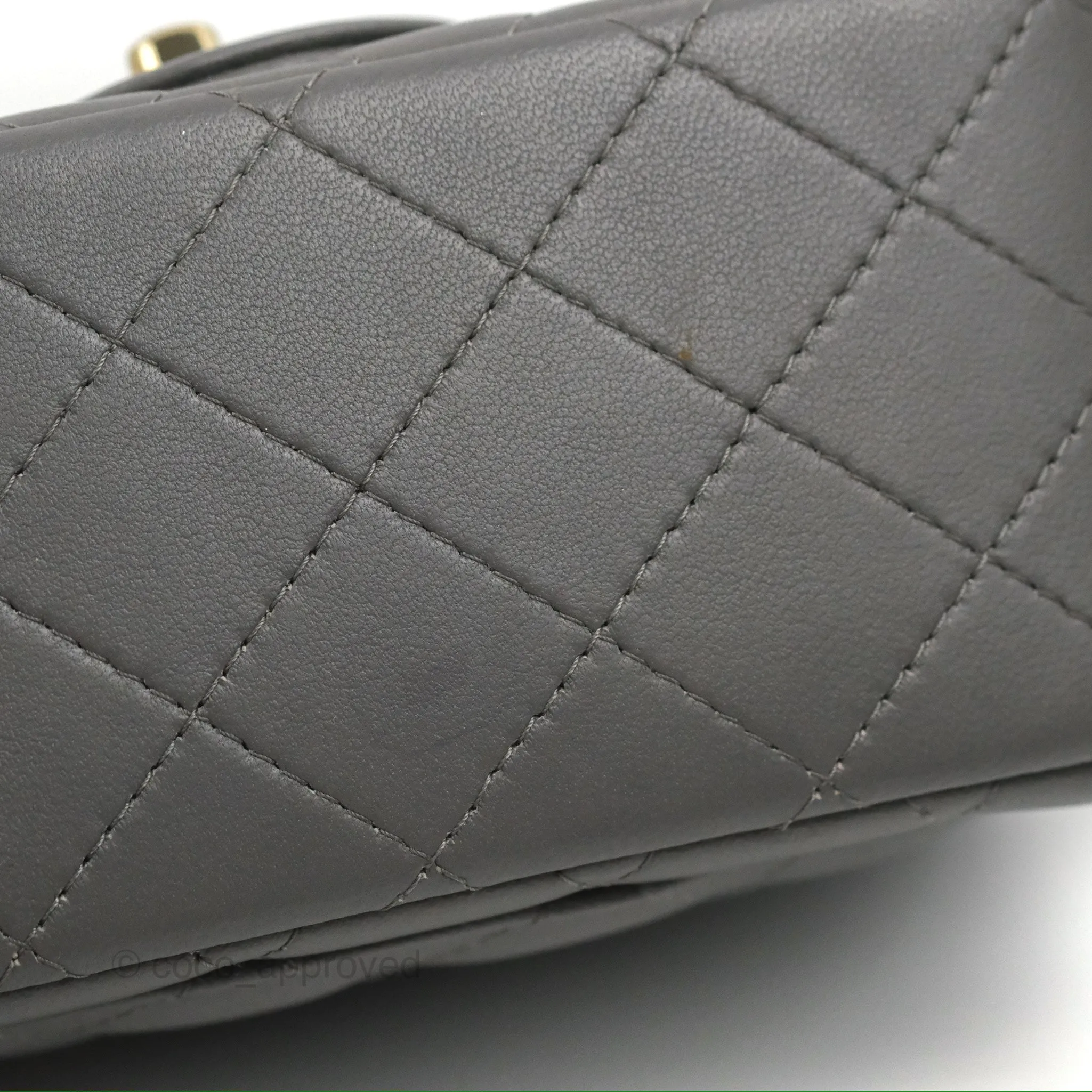 Chanel Quilted Mini Square Grey Lambskin Gold Hardware