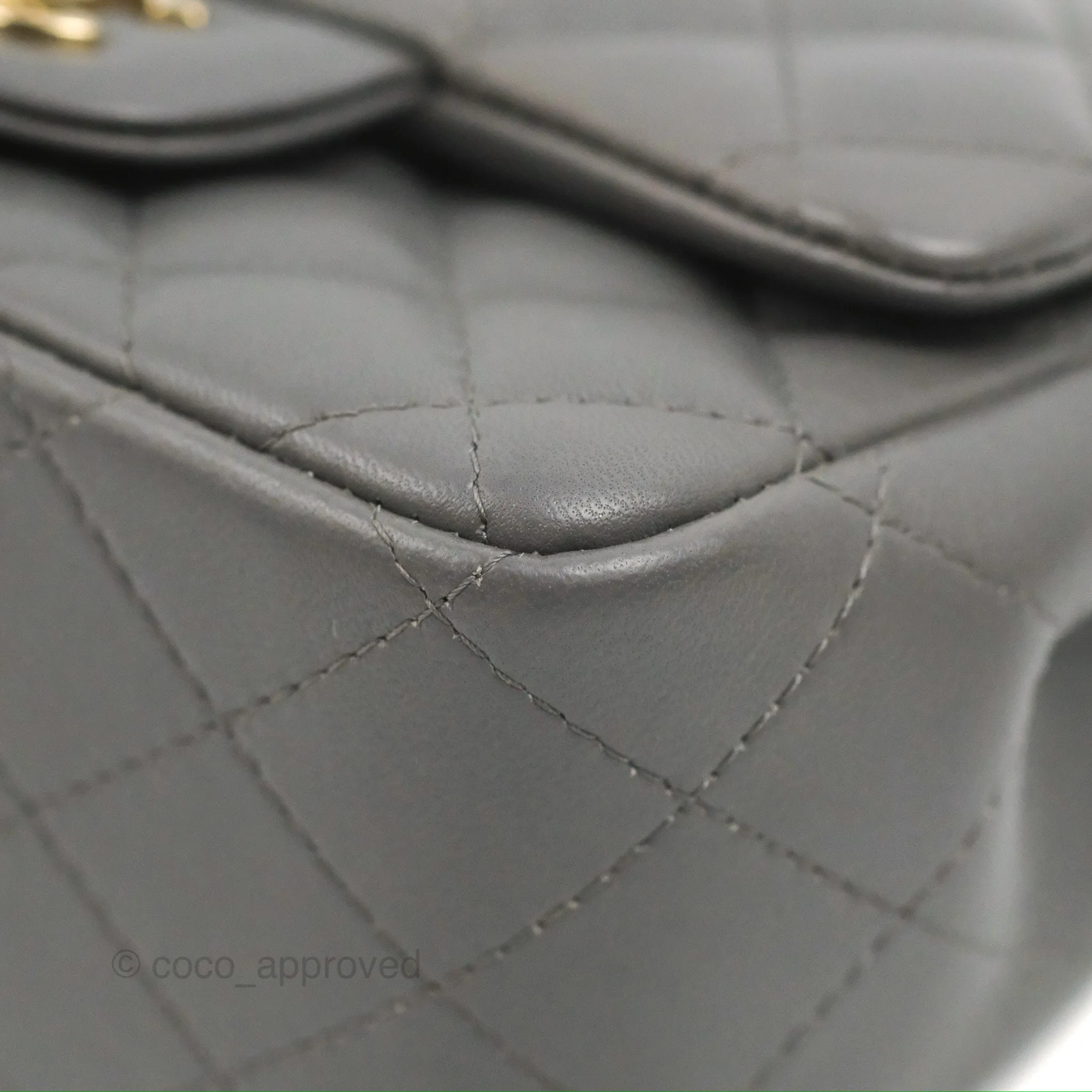 Chanel Quilted Mini Square Grey Lambskin Gold Hardware