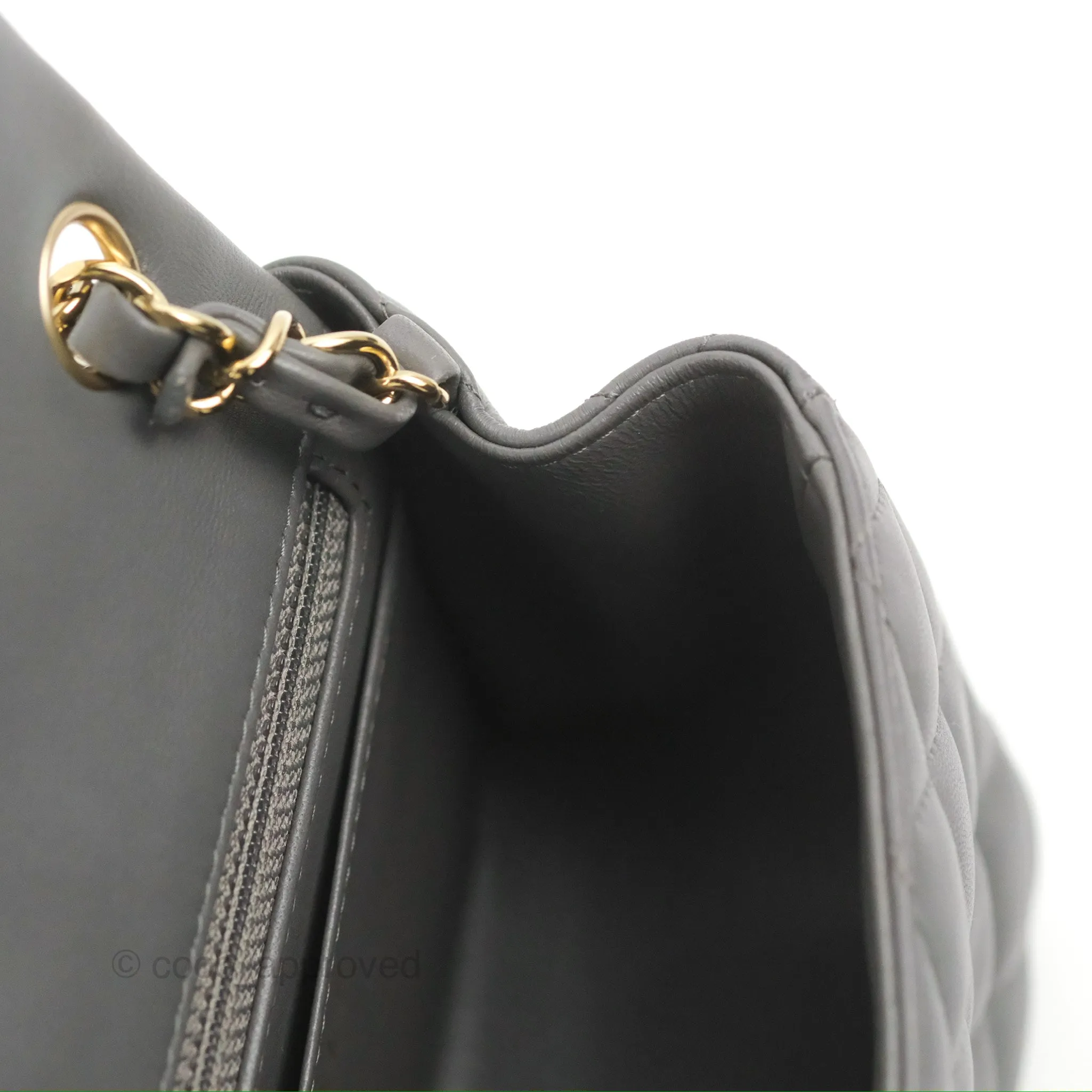 Chanel Quilted Mini Square Grey Lambskin Gold Hardware