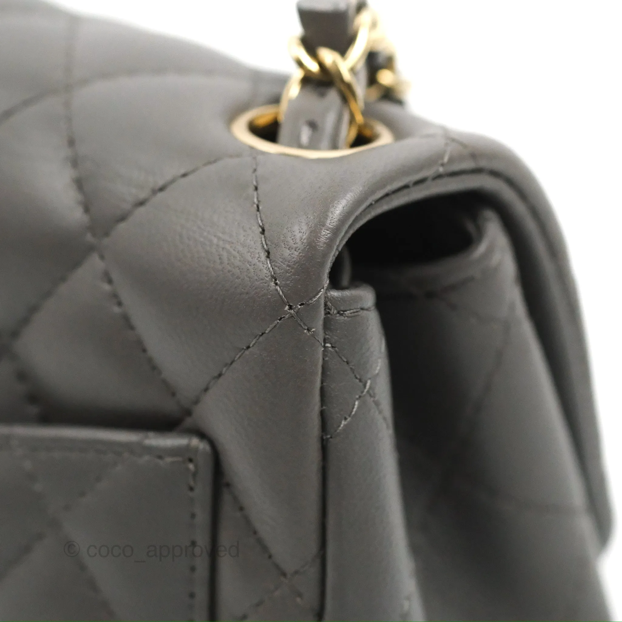 Chanel Quilted Mini Square Grey Lambskin Gold Hardware
