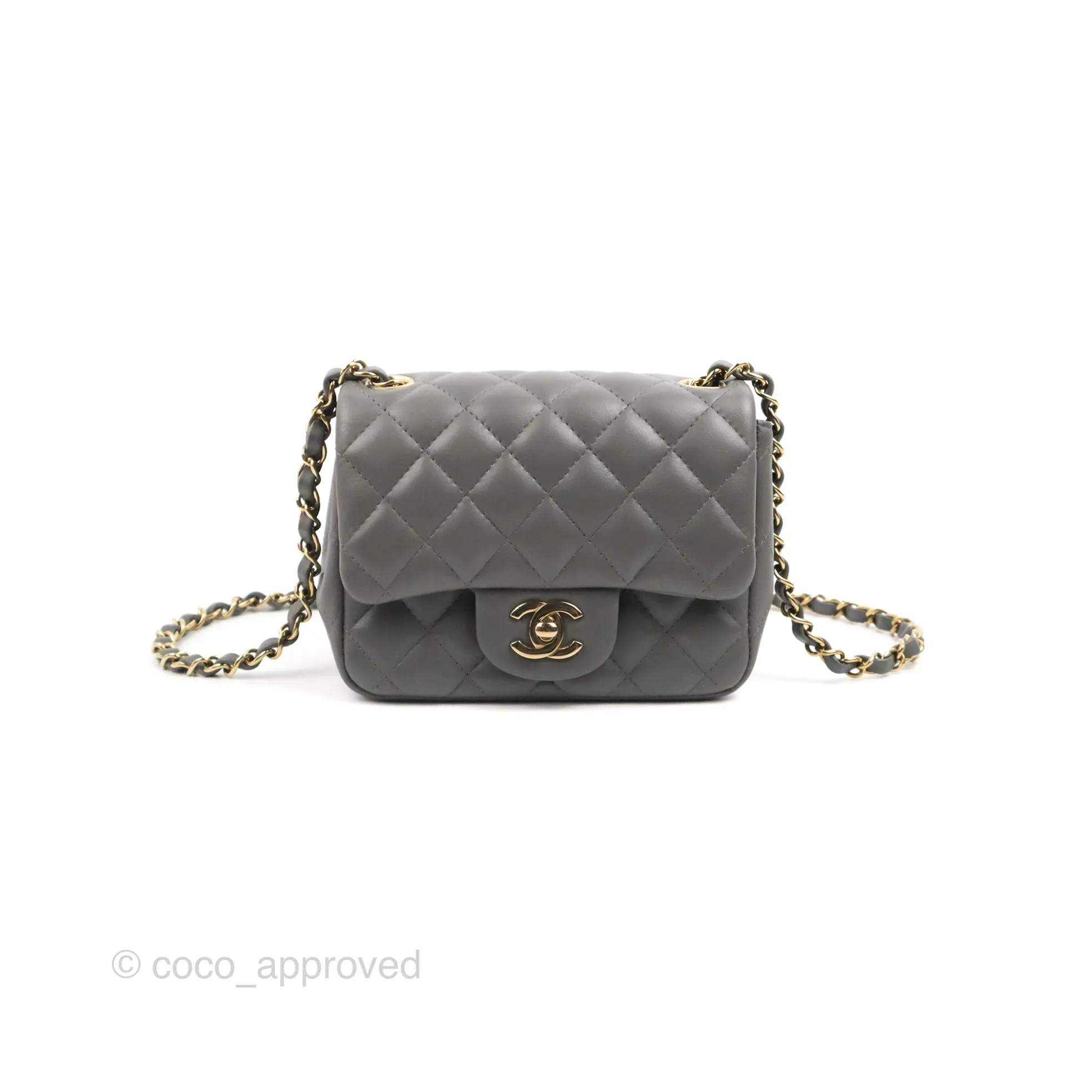 Chanel Quilted Mini Square Grey Lambskin Gold Hardware