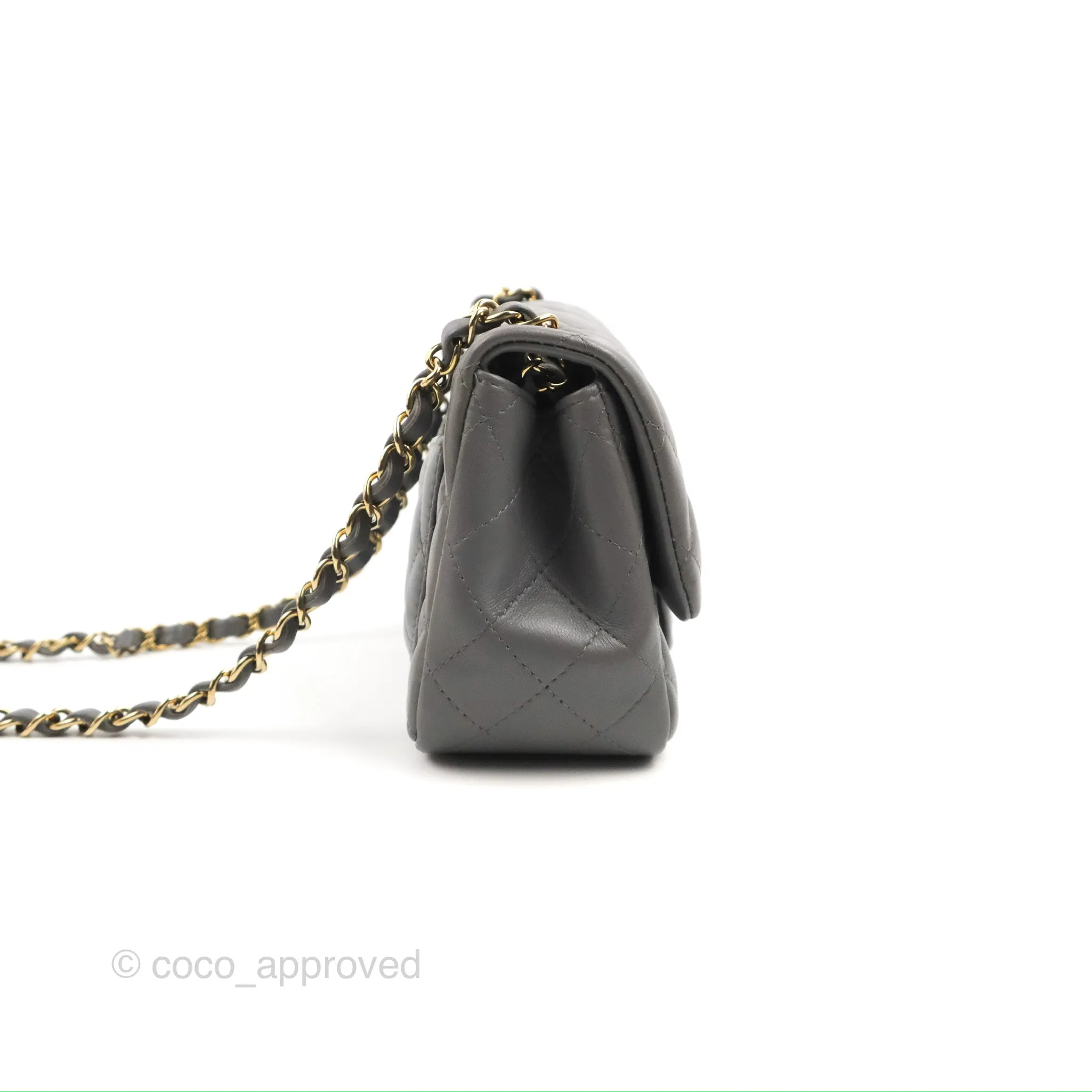 Chanel Quilted Mini Square Grey Lambskin Gold Hardware