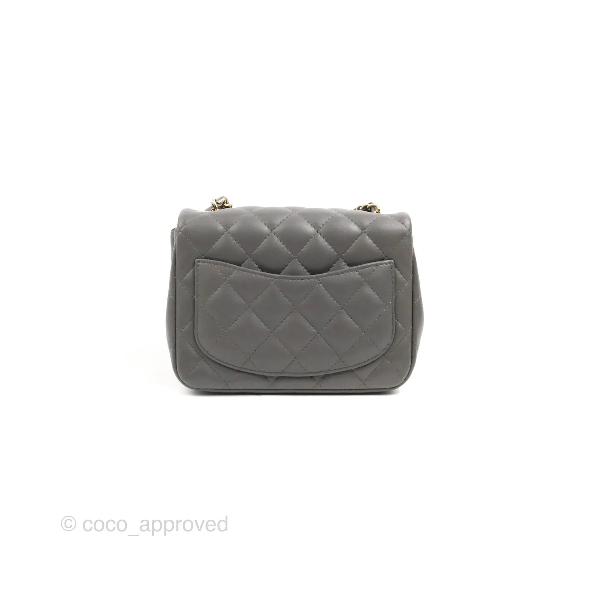Chanel Quilted Mini Square Grey Lambskin Gold Hardware