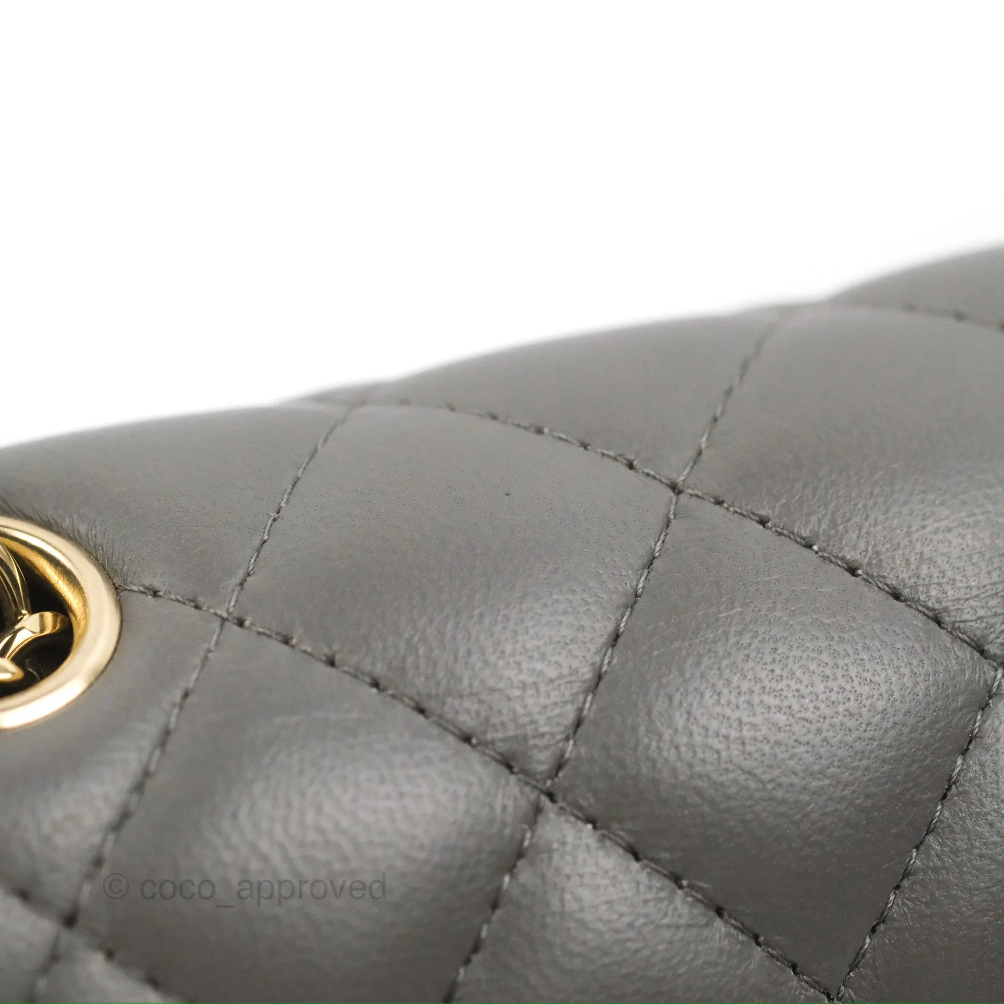 Chanel Quilted Mini Square Grey Lambskin Gold Hardware