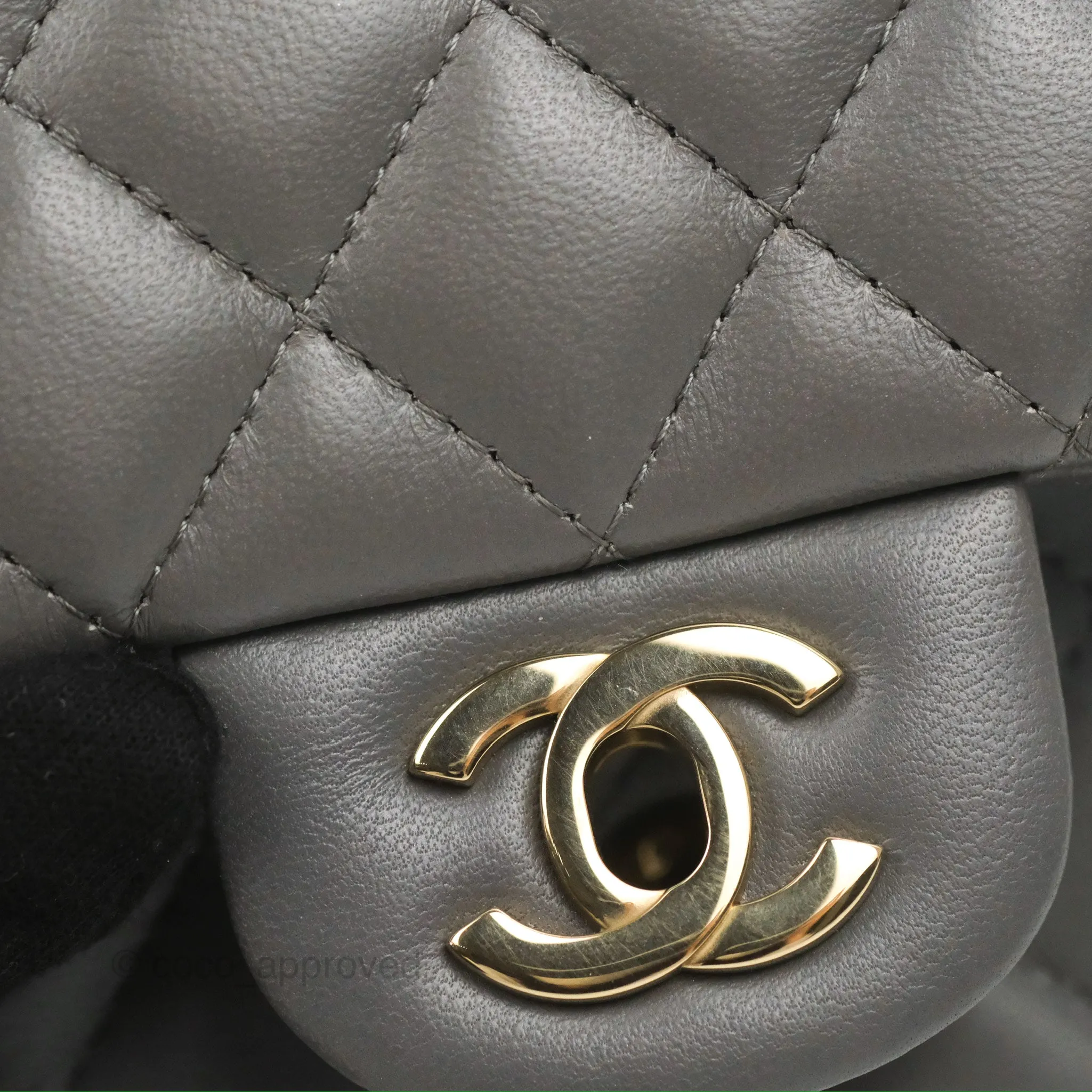 Chanel Quilted Mini Square Grey Lambskin Gold Hardware