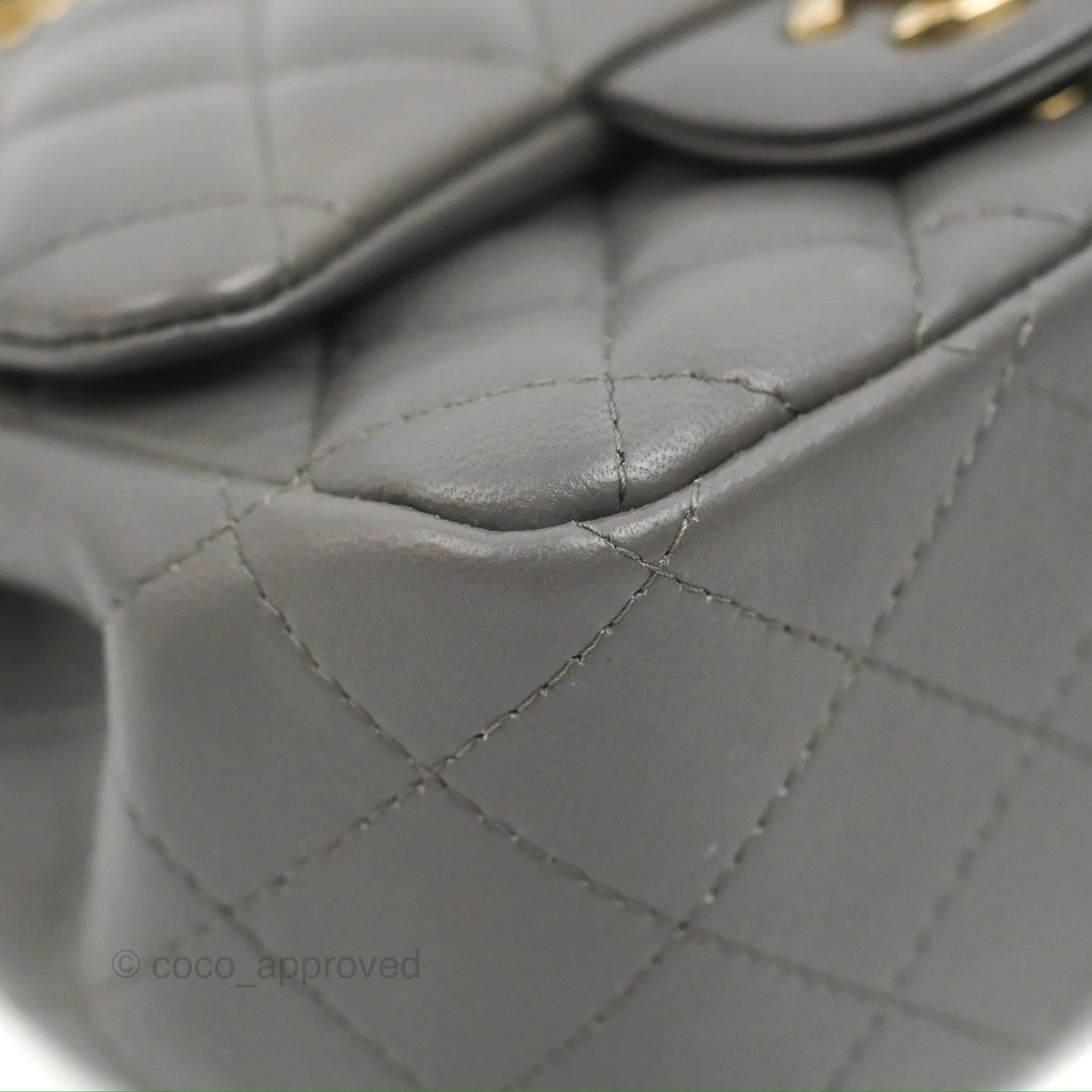 Chanel Quilted Mini Square Grey Lambskin Gold Hardware