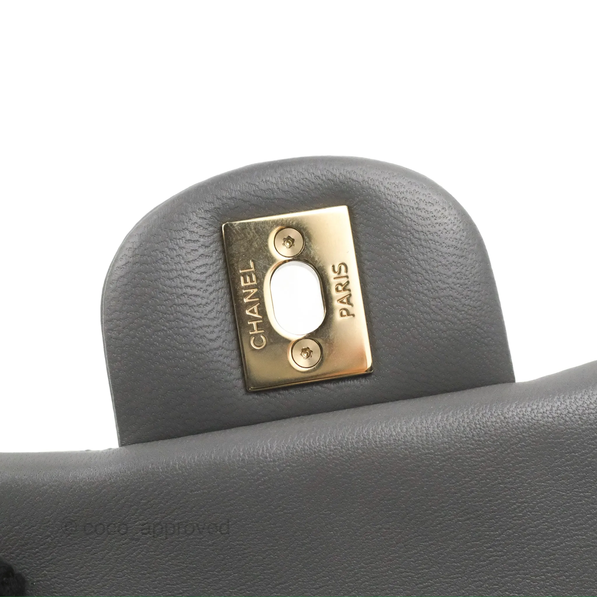 Chanel Quilted Mini Square Grey Lambskin Gold Hardware