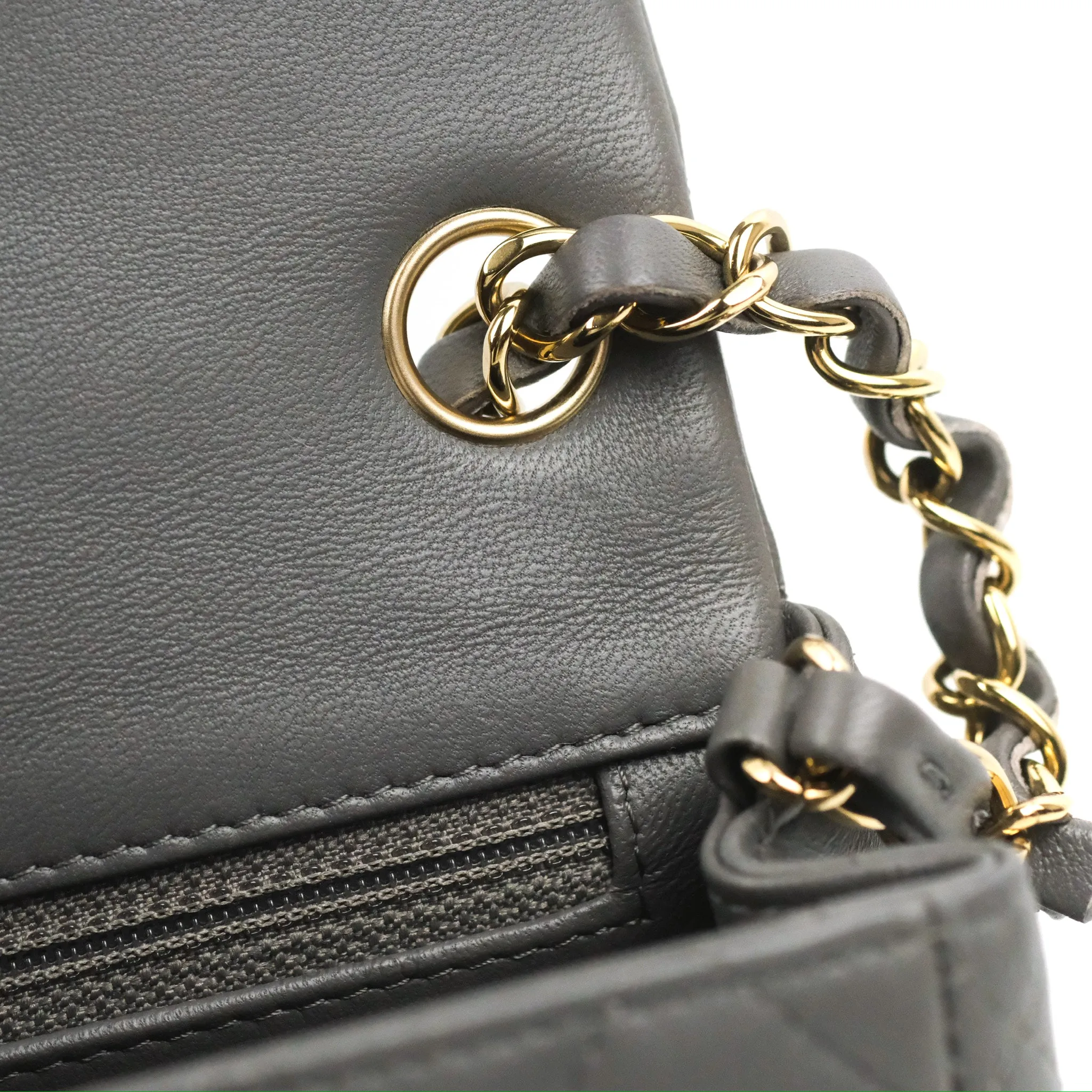 Chanel Quilted Mini Square Grey Lambskin Gold Hardware
