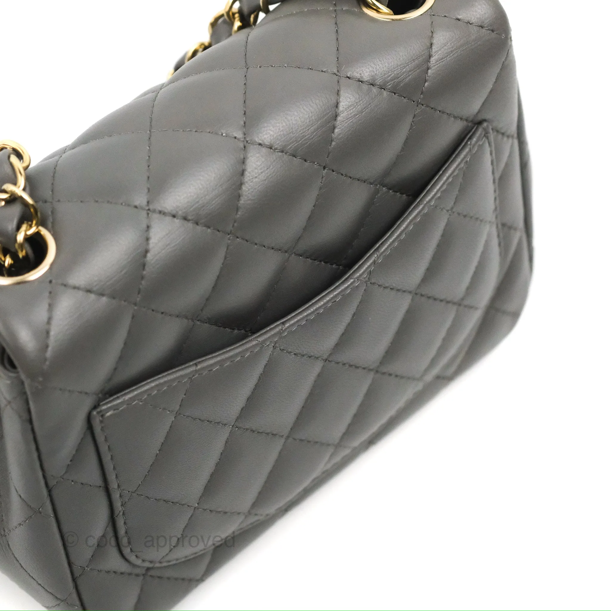 Chanel Quilted Mini Square Grey Lambskin Gold Hardware