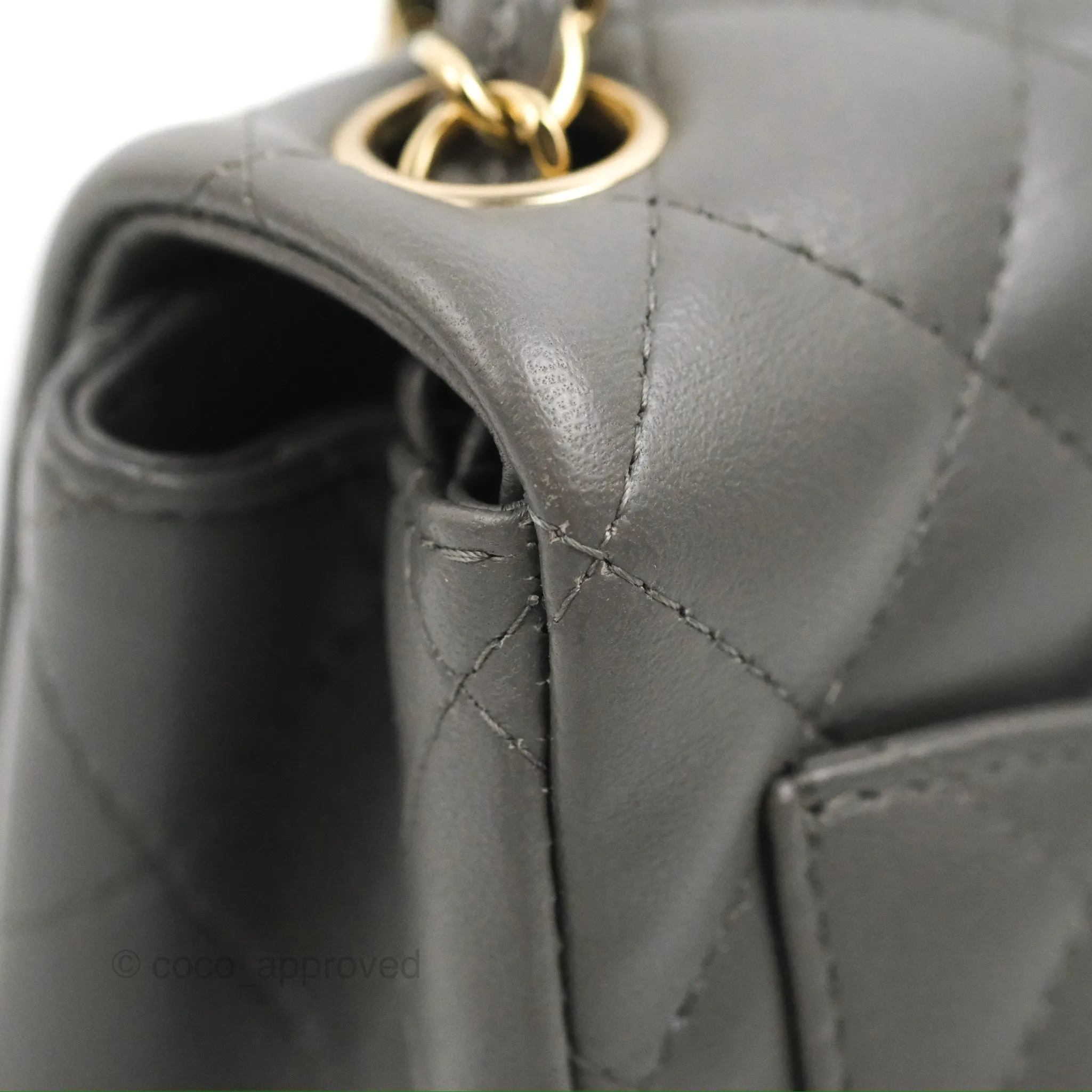 Chanel Quilted Mini Square Grey Lambskin Gold Hardware