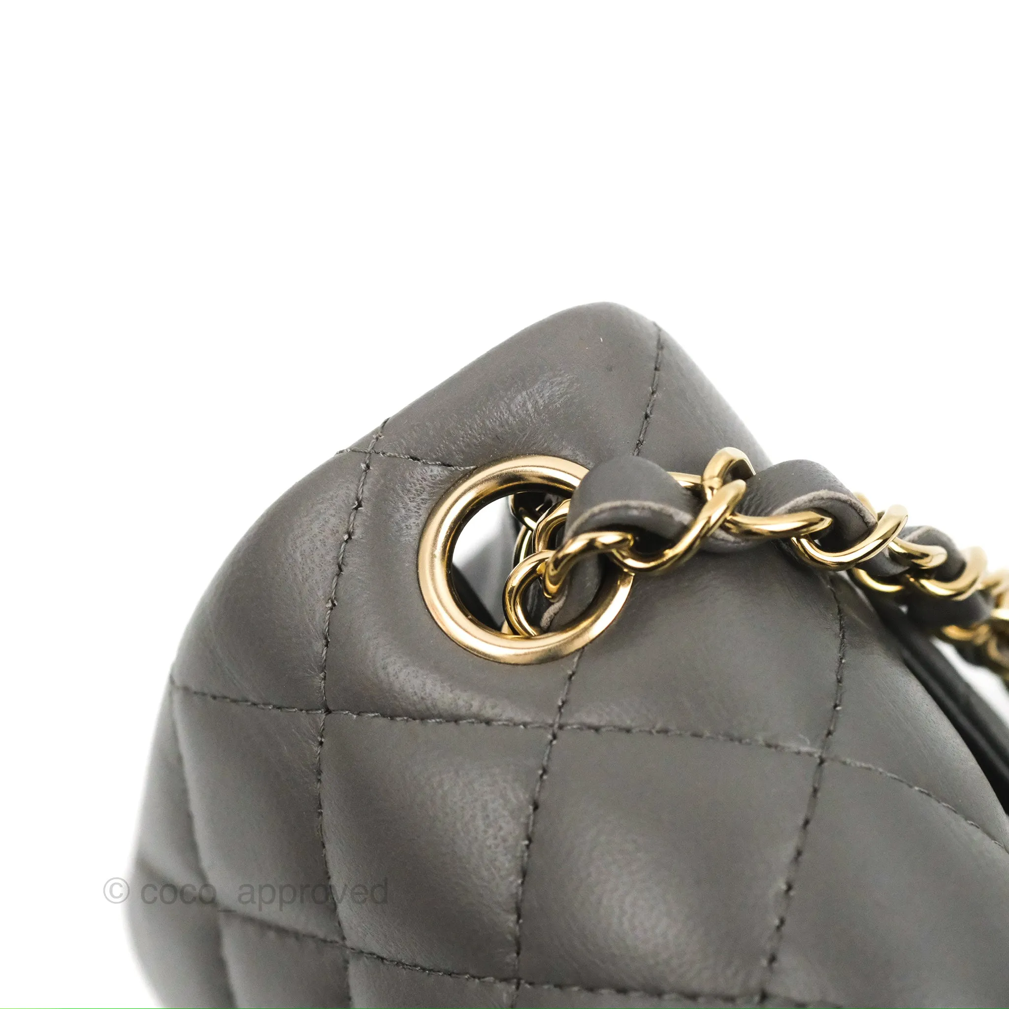 Chanel Quilted Mini Square Grey Lambskin Gold Hardware