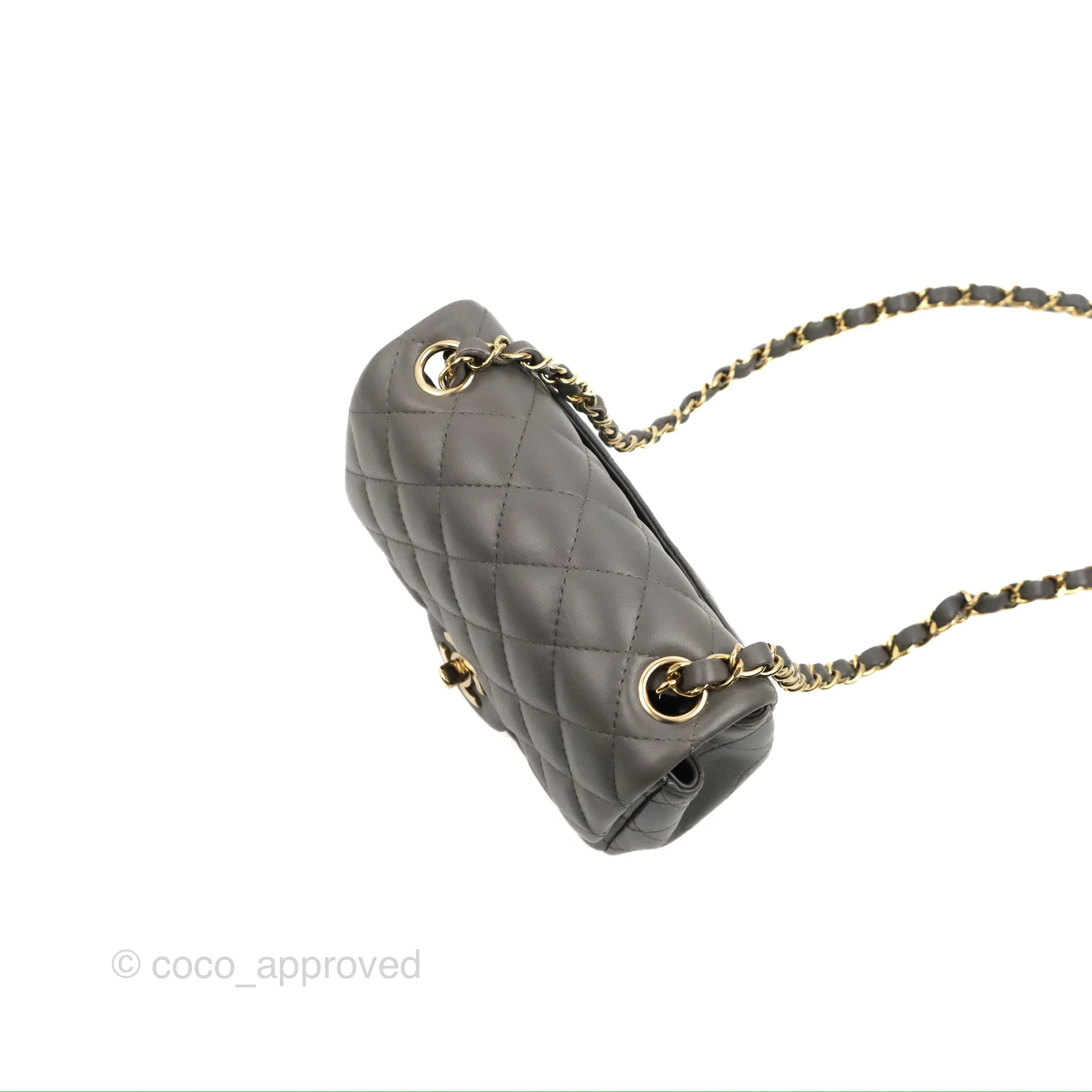 Chanel Quilted Mini Square Grey Lambskin Gold Hardware