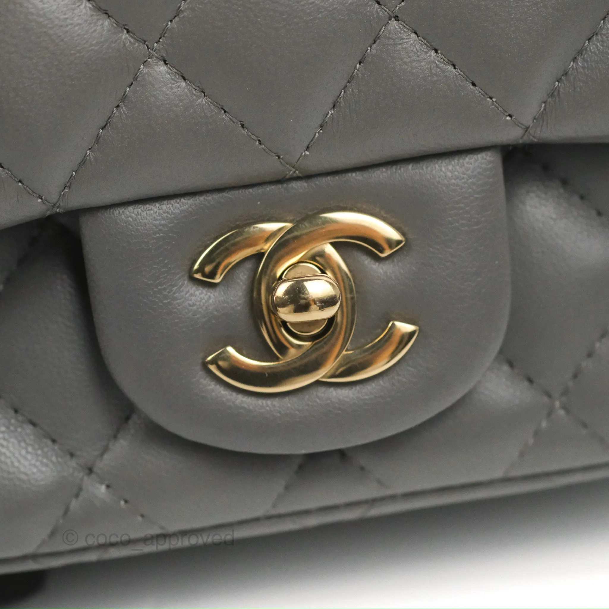 Chanel Quilted Mini Square Grey Lambskin Gold Hardware