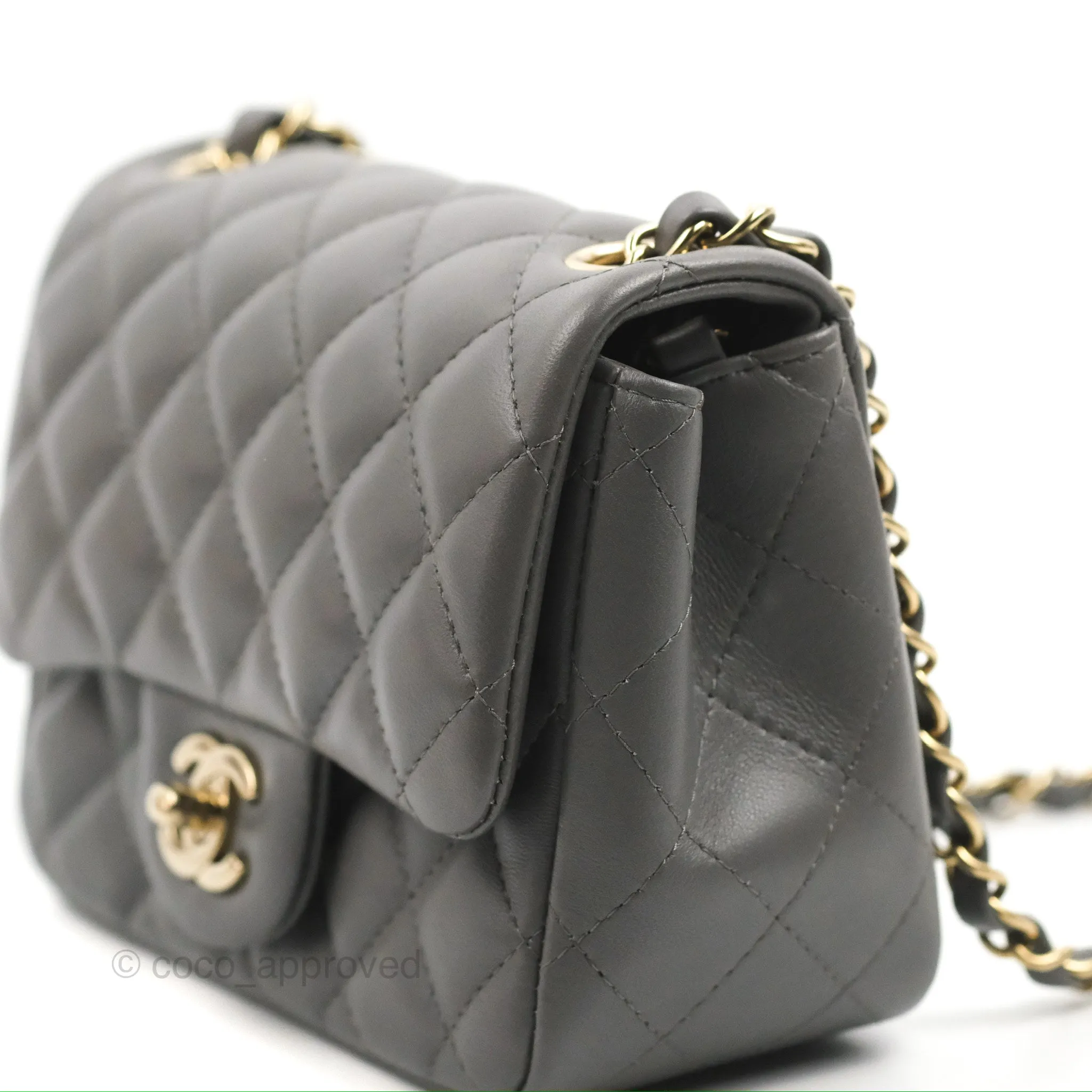 Chanel Quilted Mini Square Grey Lambskin Gold Hardware