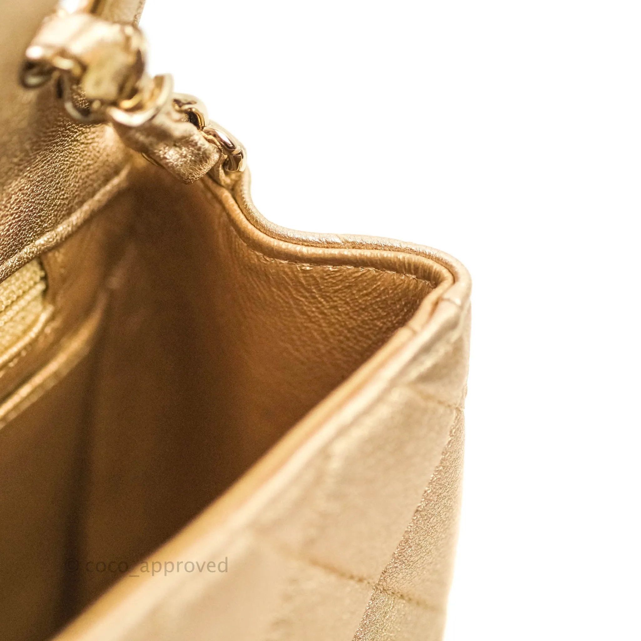 Chanel Quilted Mini Square Iridescent Gold Lambskin Gold Hardware 21P