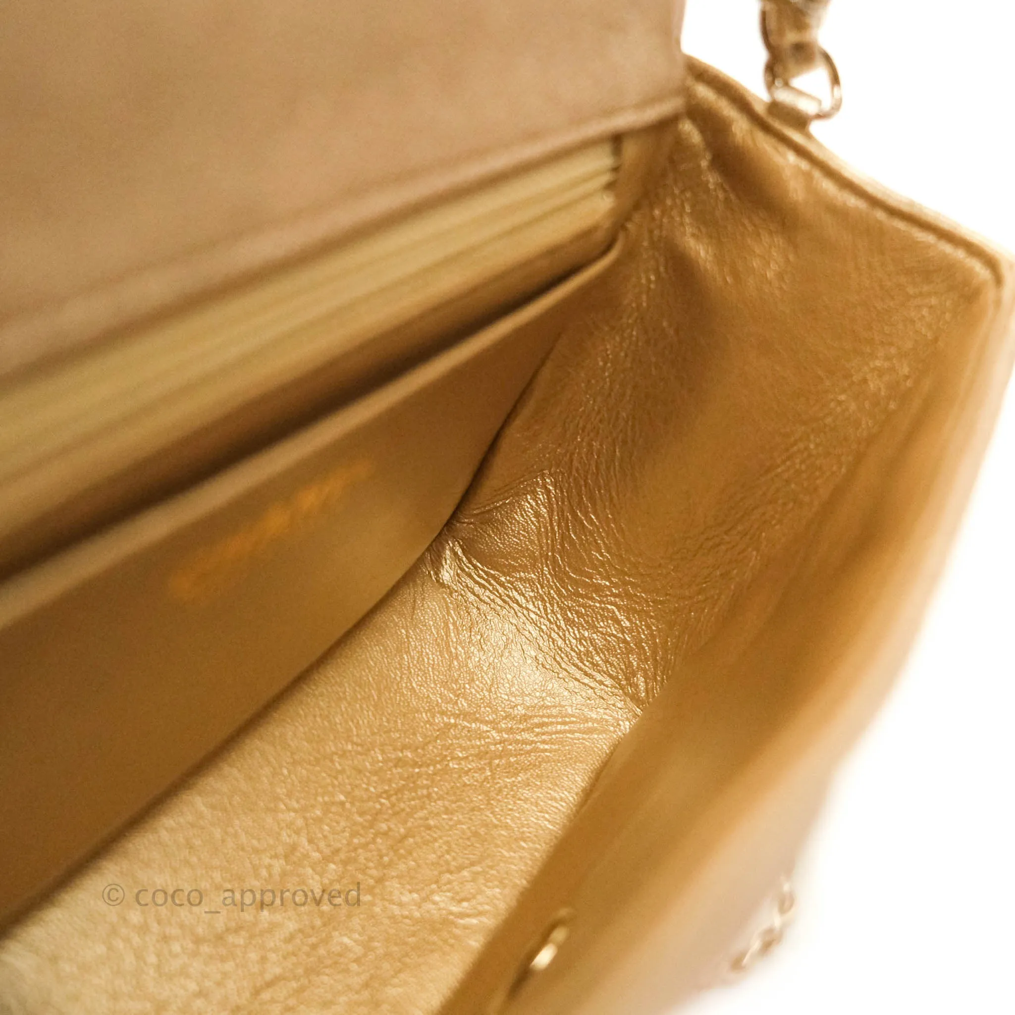 Chanel Quilted Mini Square Iridescent Gold Lambskin Gold Hardware 21P