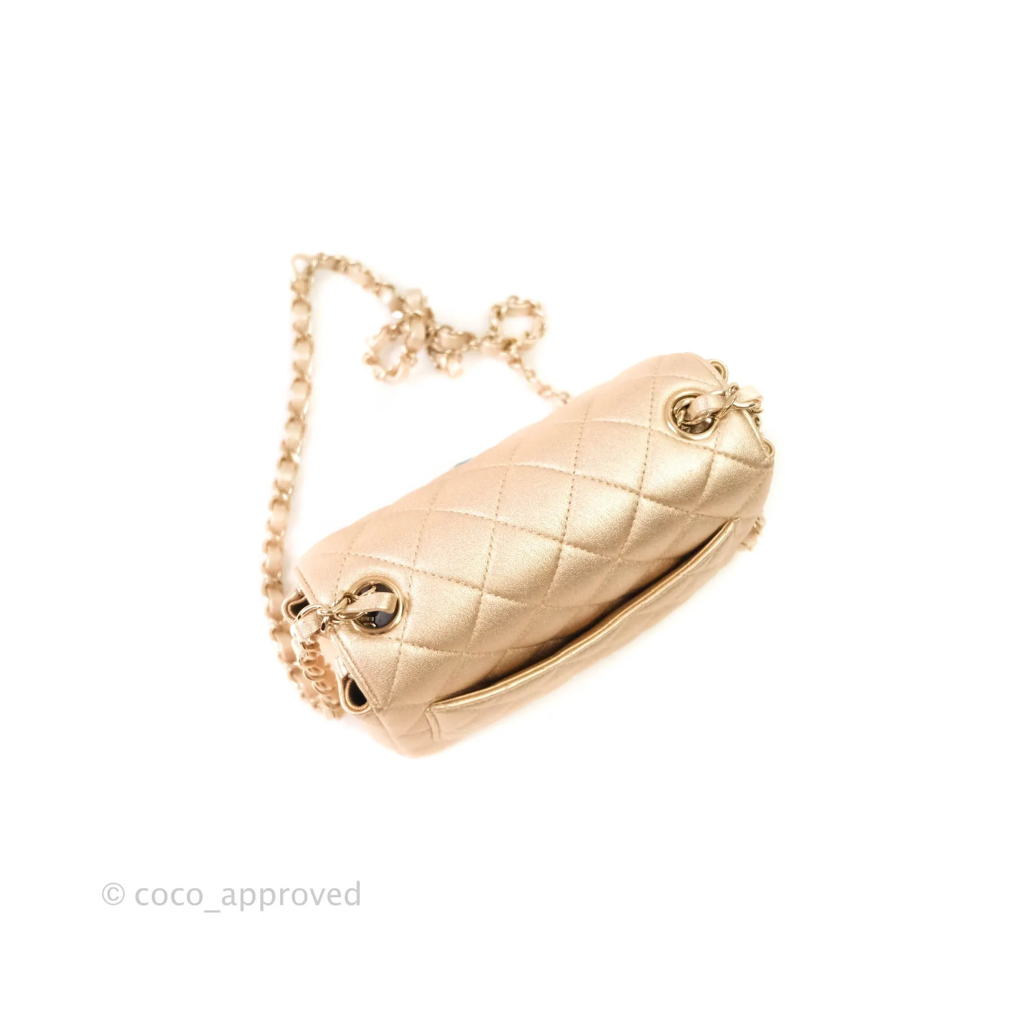 Chanel Quilted Mini Square Iridescent Gold Lambskin Gold Hardware 21P
