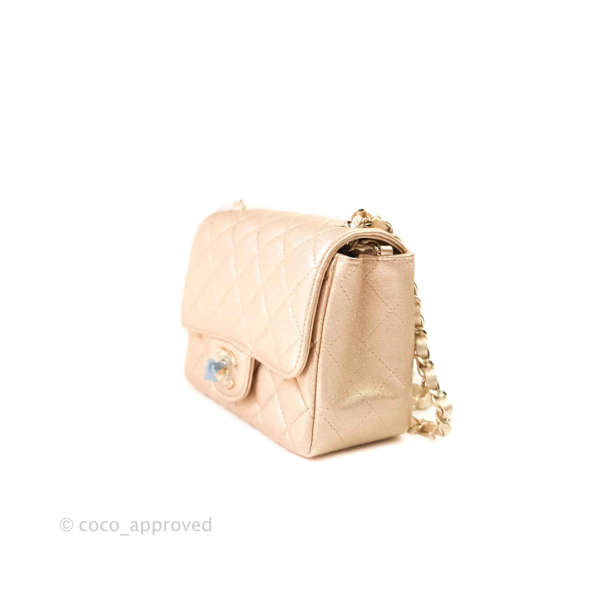 Chanel Quilted Mini Square Iridescent Gold Lambskin Gold Hardware 21P