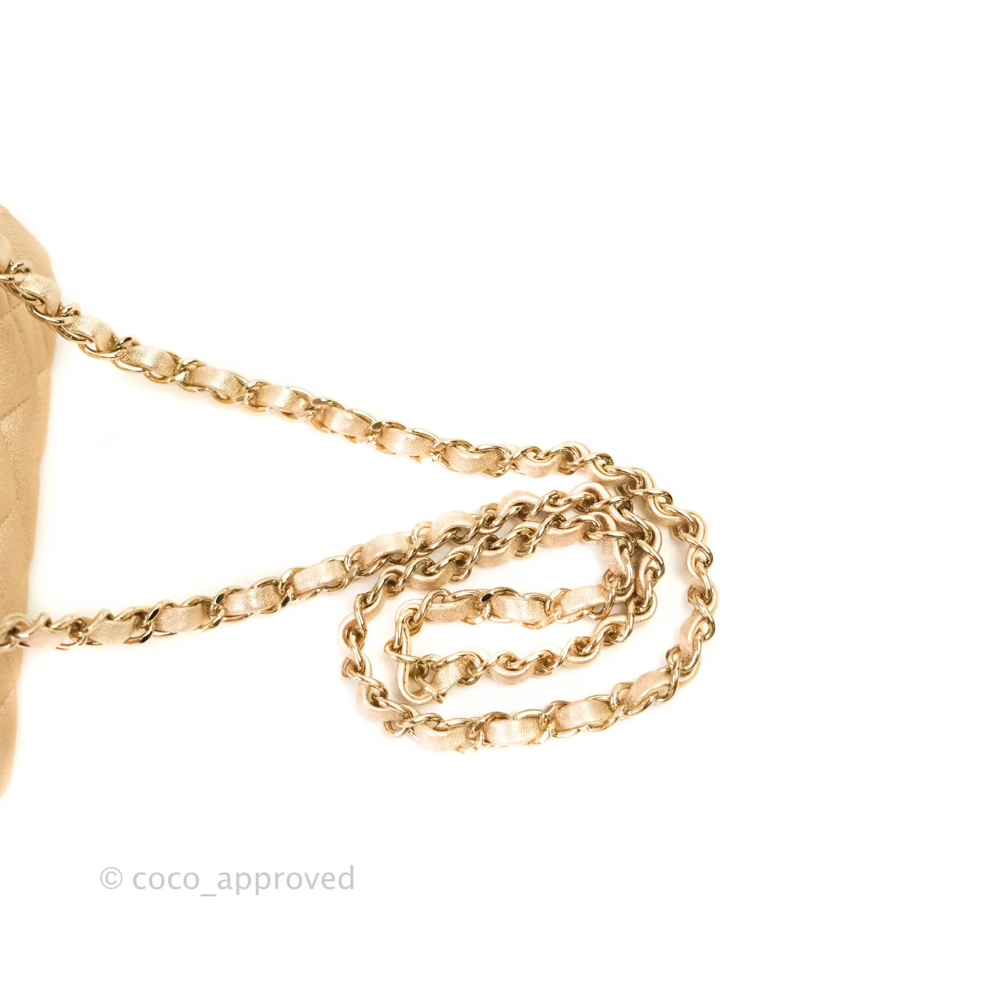 Chanel Quilted Mini Square Iridescent Gold Lambskin Gold Hardware 21P