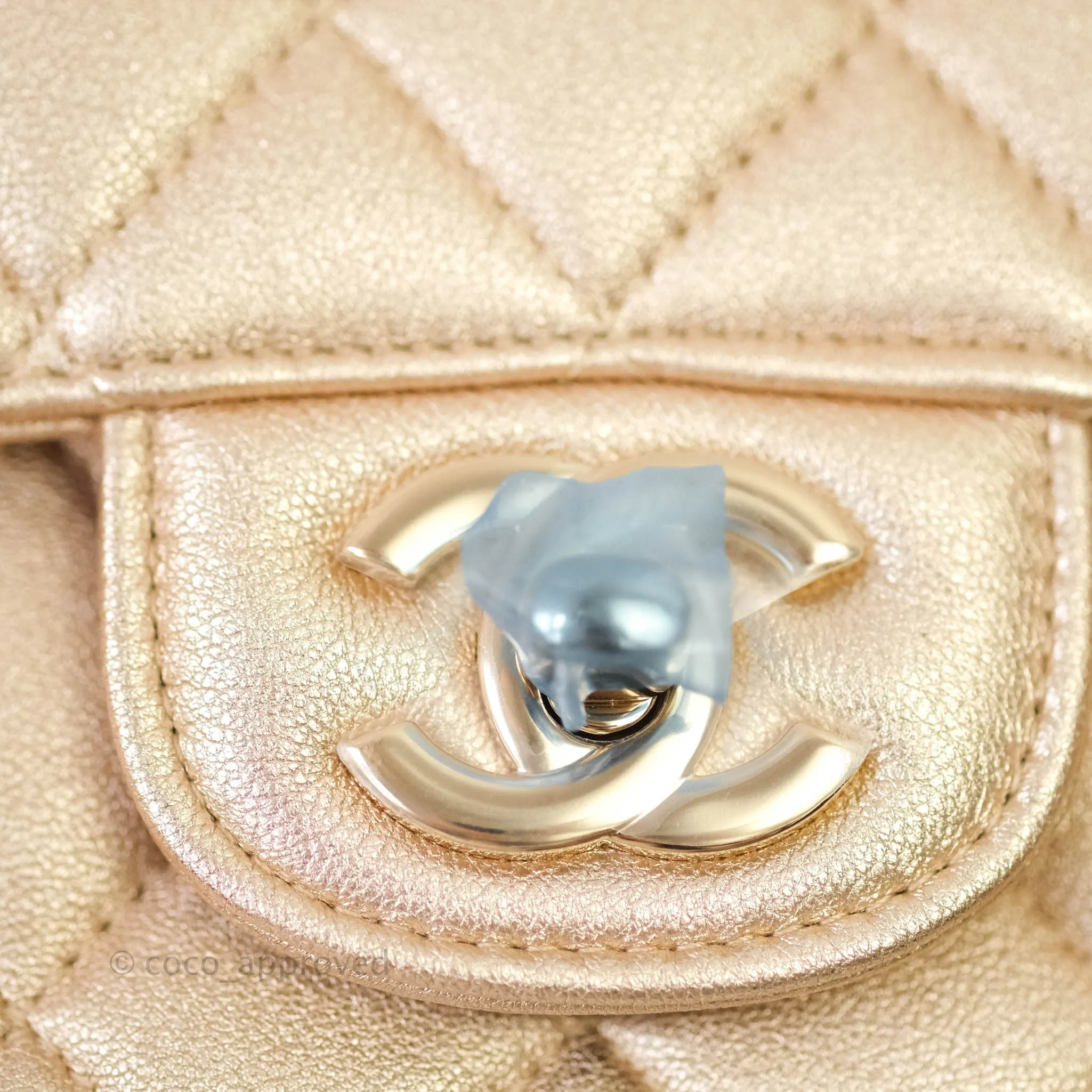 Chanel Quilted Mini Square Iridescent Gold Lambskin Gold Hardware 21P