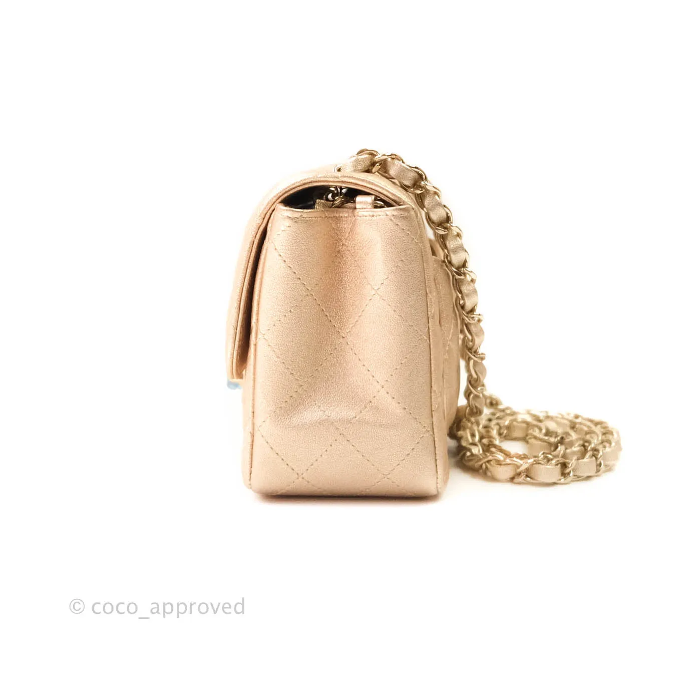 Chanel Quilted Mini Square Iridescent Gold Lambskin Gold Hardware 21P