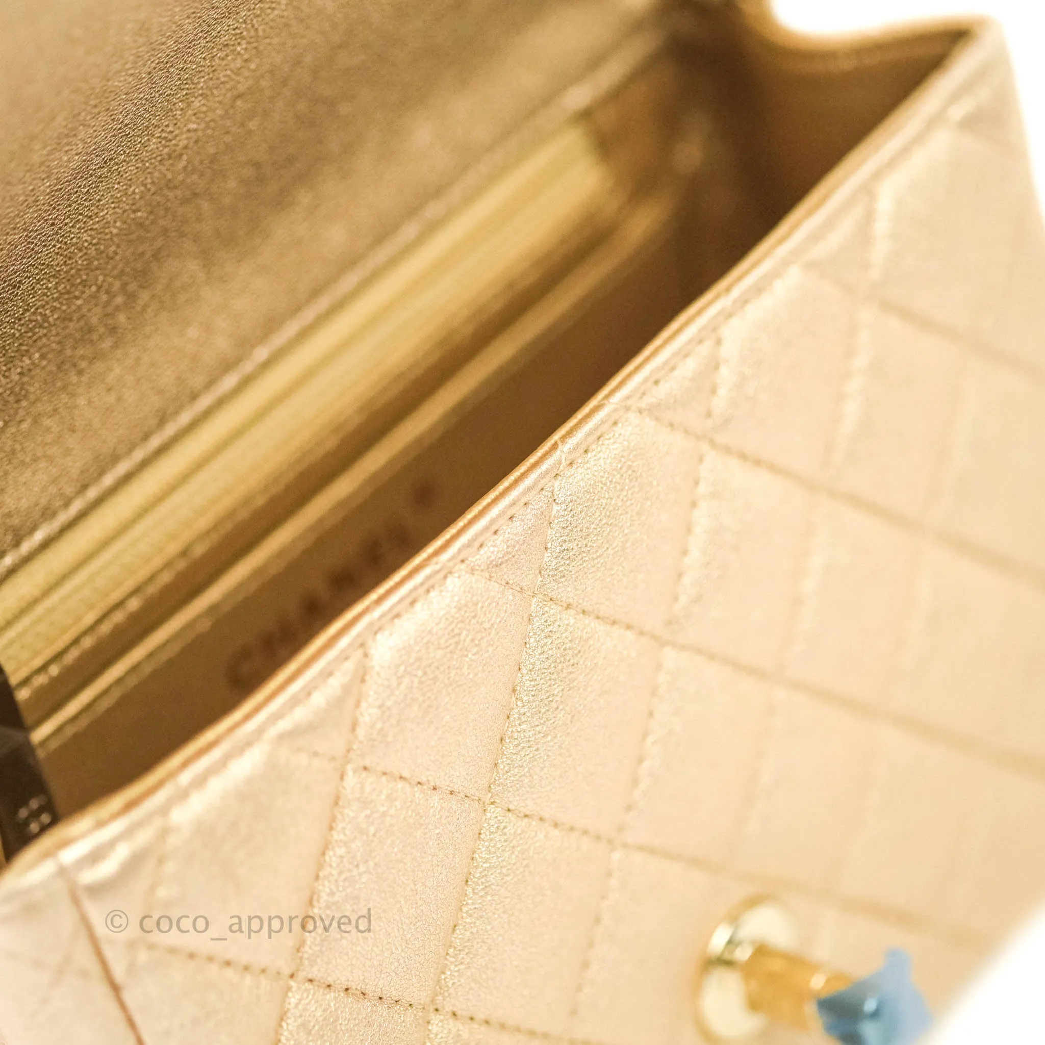 Chanel Quilted Mini Square Iridescent Gold Lambskin Gold Hardware 21P
