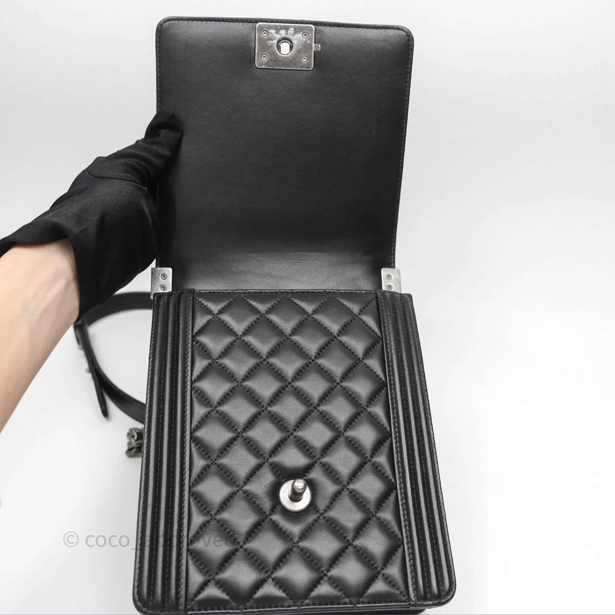 Chanel Quilted North South Boy Flap Black Calfskin Ruthenium Hardware