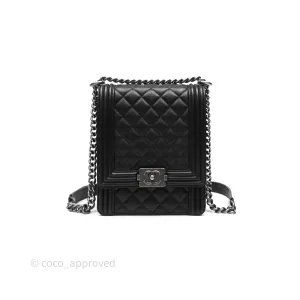 Chanel Quilted North South Boy Flap Black Calfskin Ruthenium Hardware