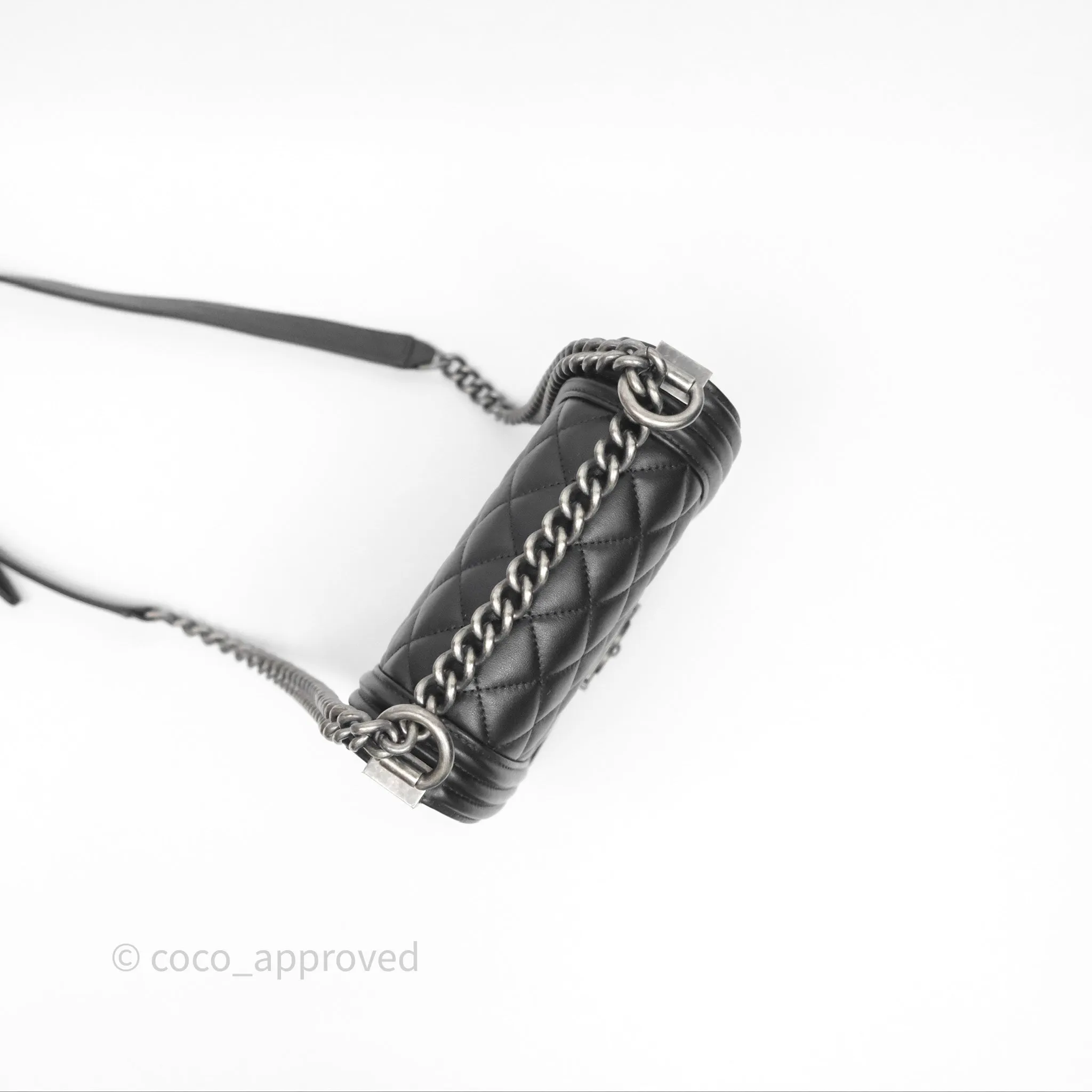 Chanel Quilted North South Boy Flap Black Calfskin Ruthenium Hardware