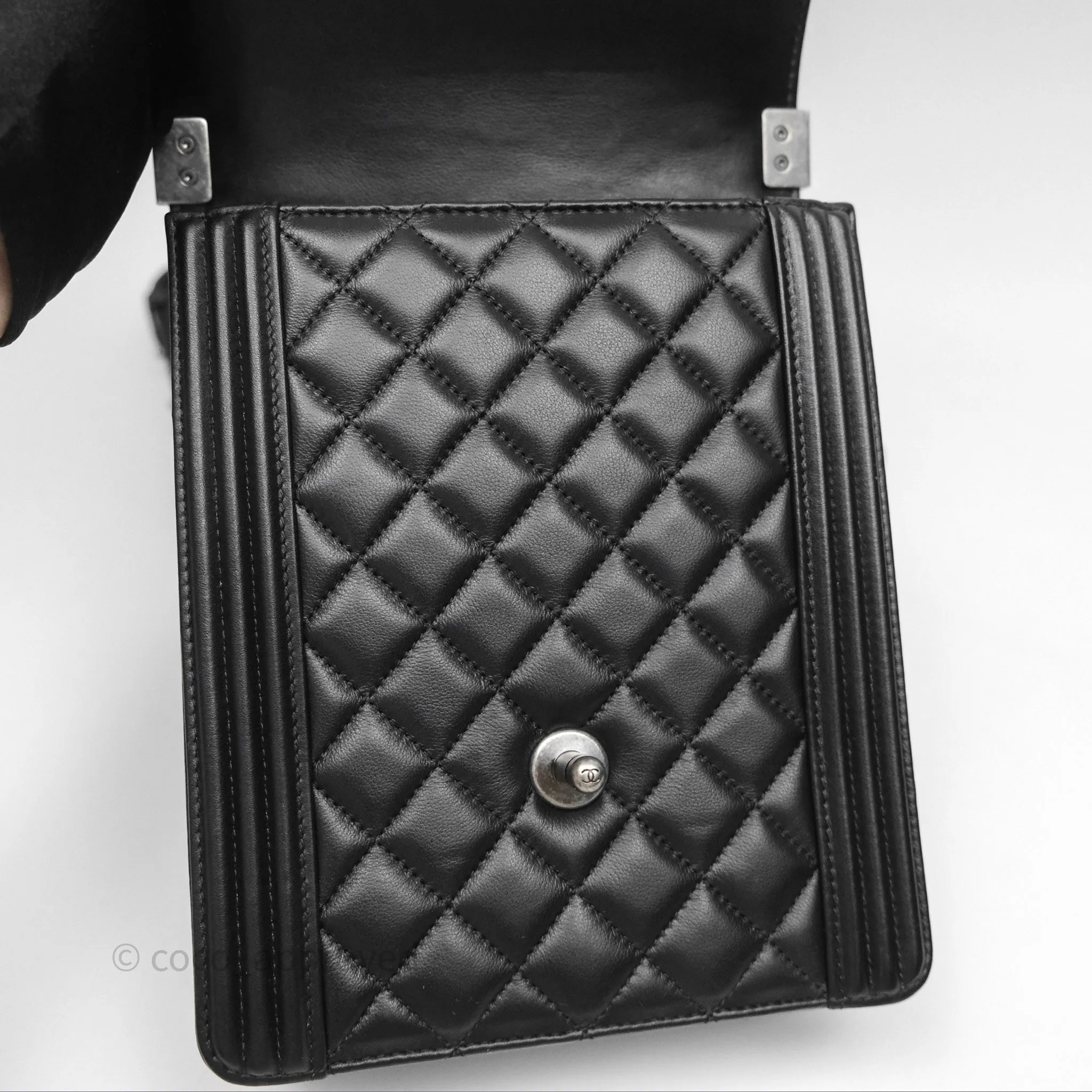 Chanel Quilted North South Boy Flap Black Calfskin Ruthenium Hardware