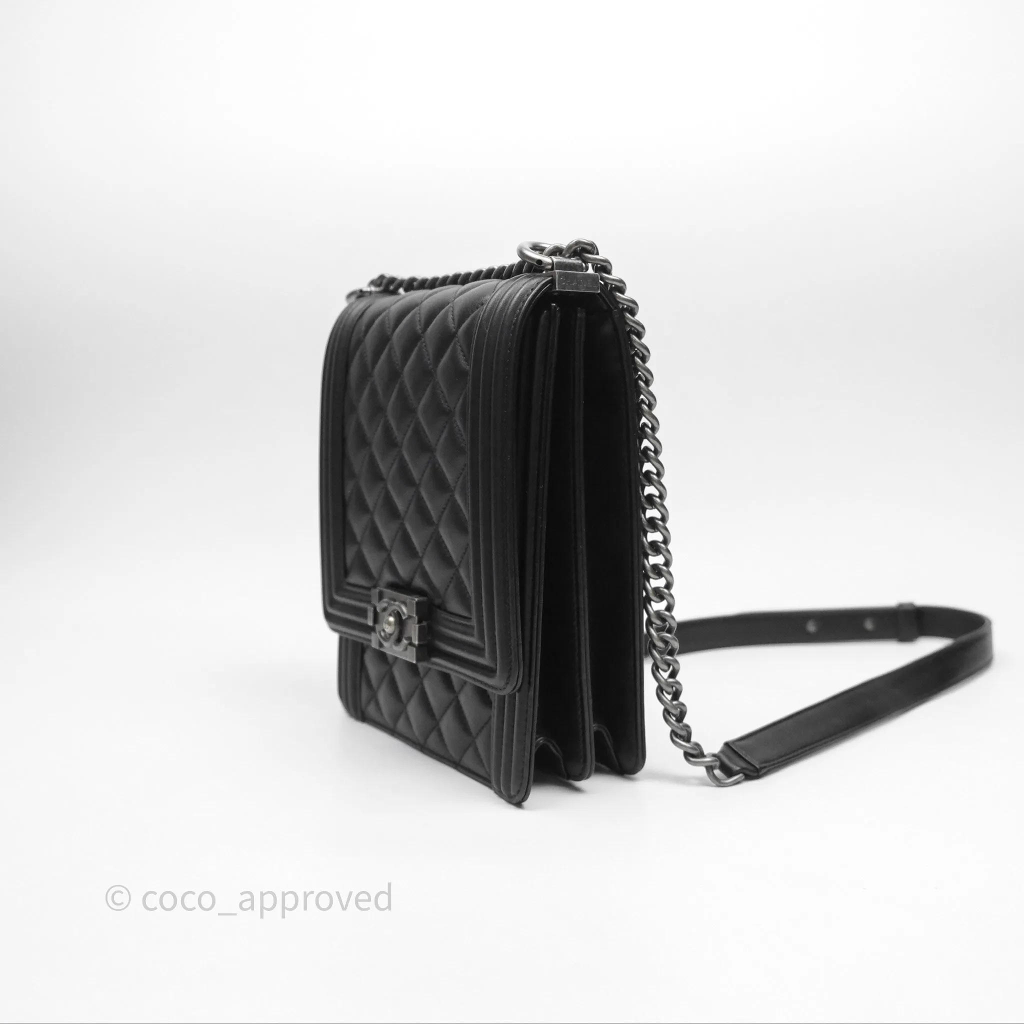 Chanel Quilted North South Boy Flap Black Calfskin Ruthenium Hardware