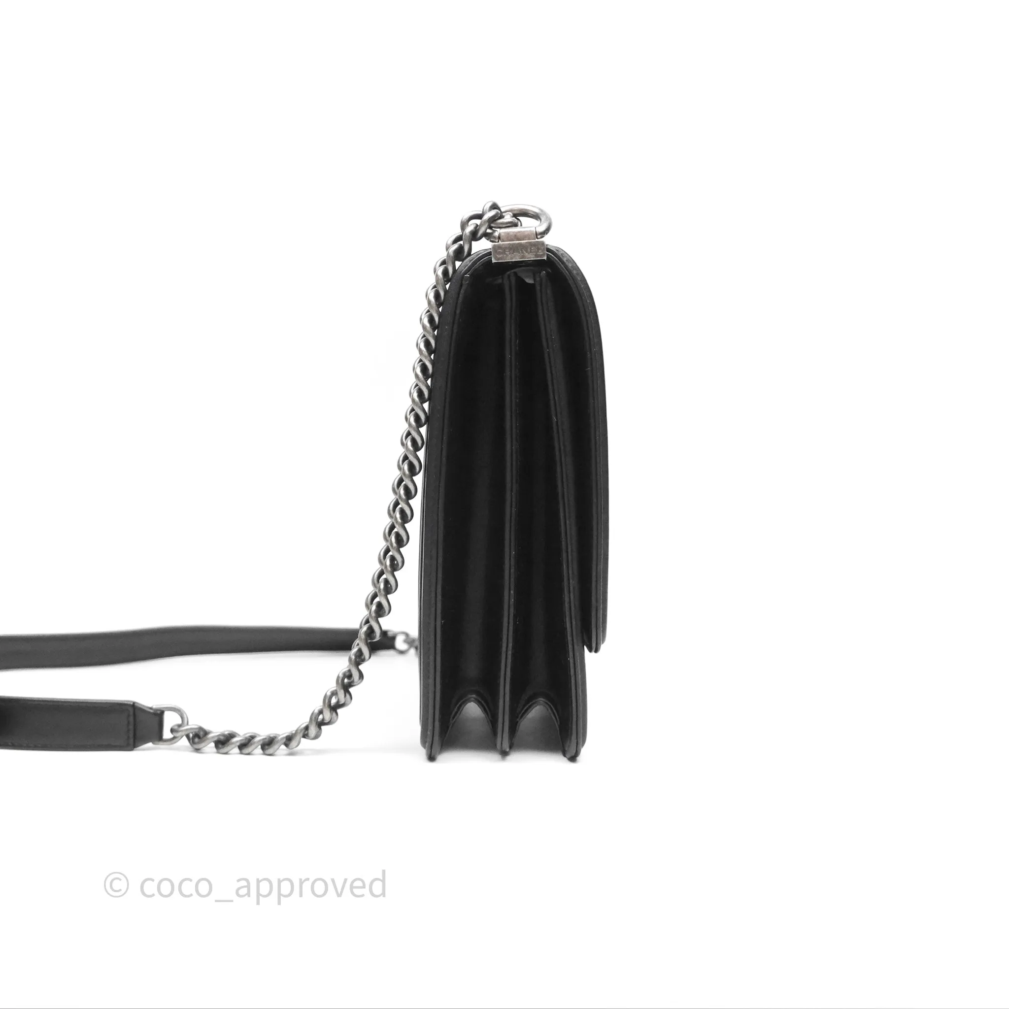 Chanel Quilted North South Boy Flap Black Calfskin Ruthenium Hardware