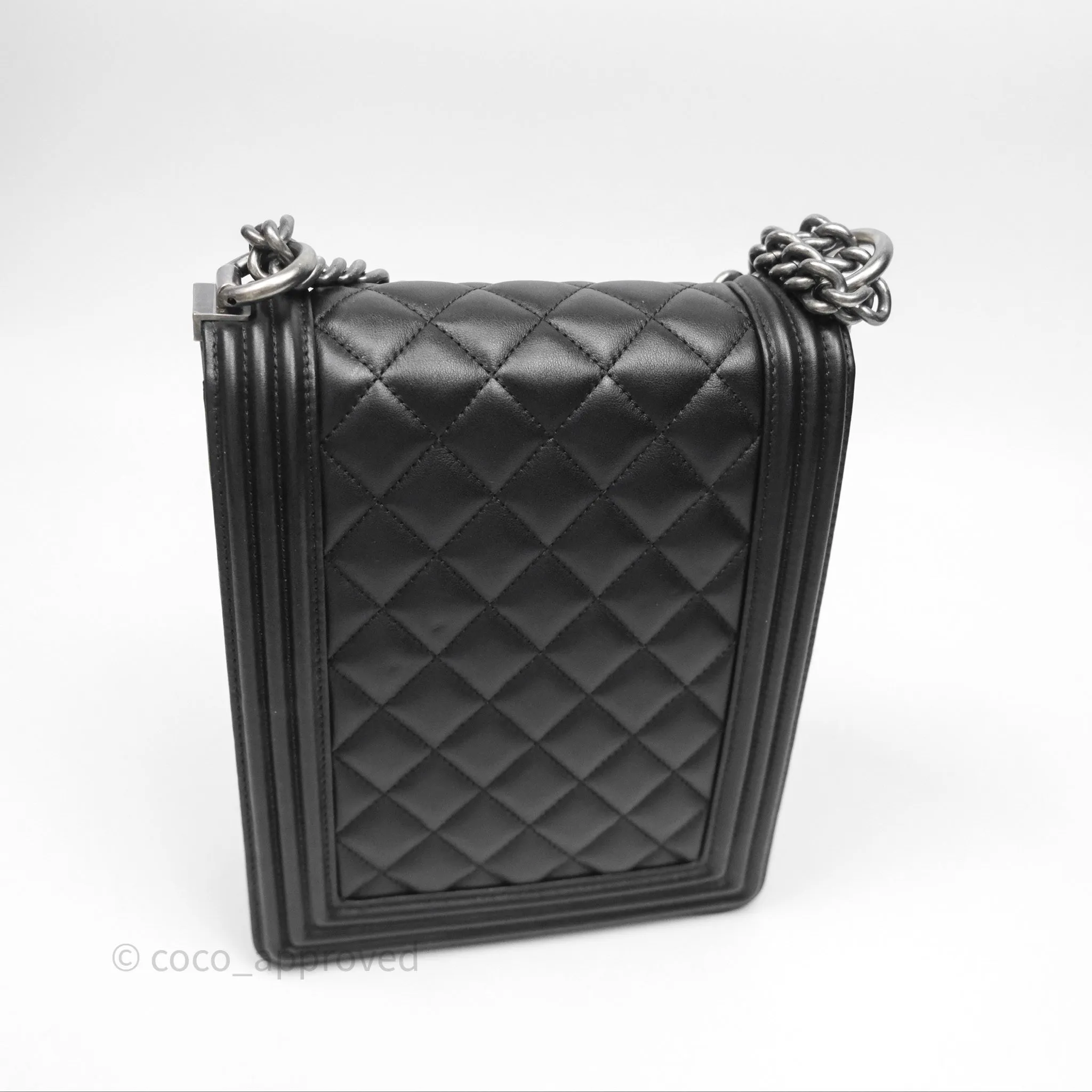 Chanel Quilted North South Boy Flap Black Calfskin Ruthenium Hardware